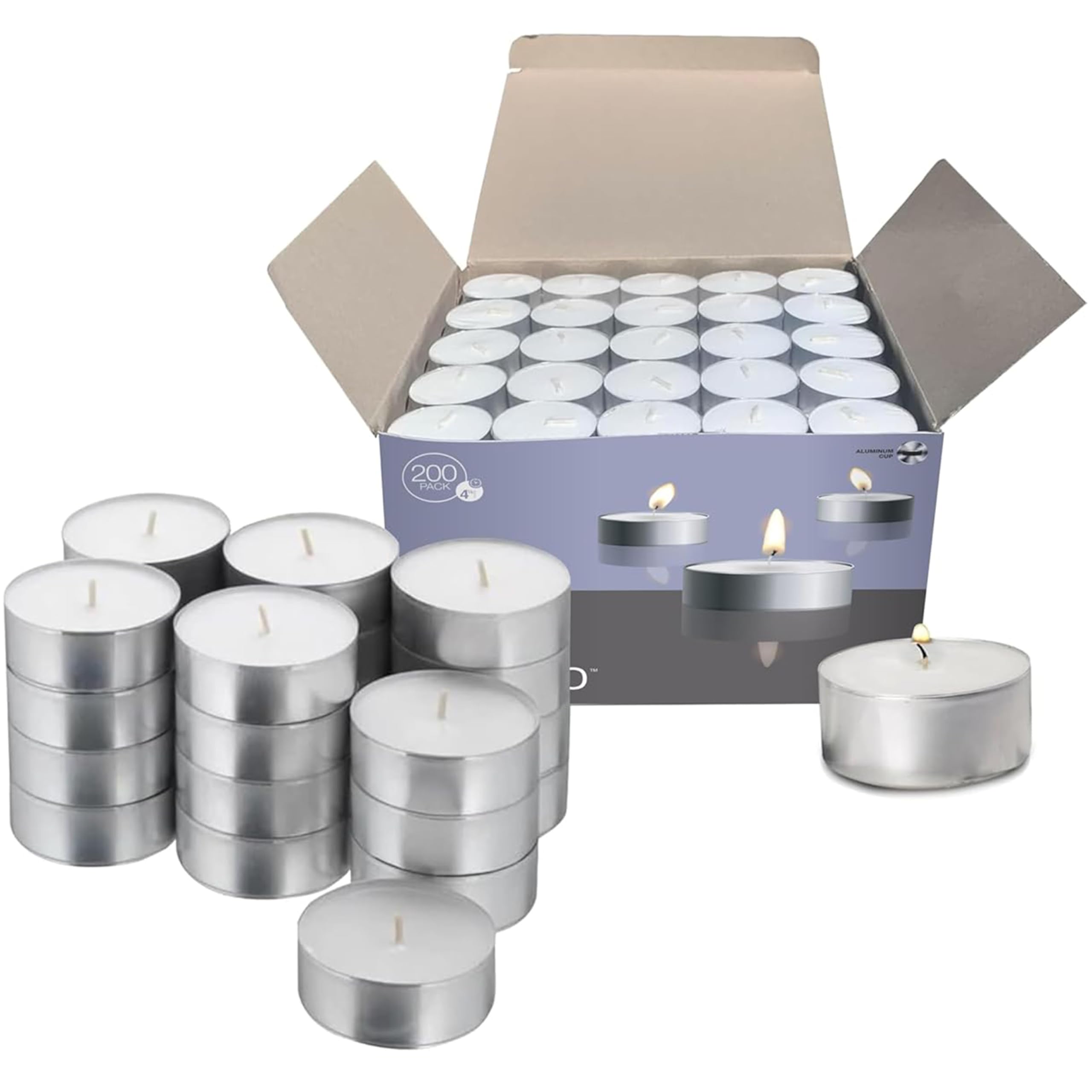 200 Pack Tealight Candles In Metal Cups - Clean White Unscented With 4.5 Hour Long-Burning Time - Bulk Votives For Romantic Dinners, Weddings, Spas & Hotels By Parnoo