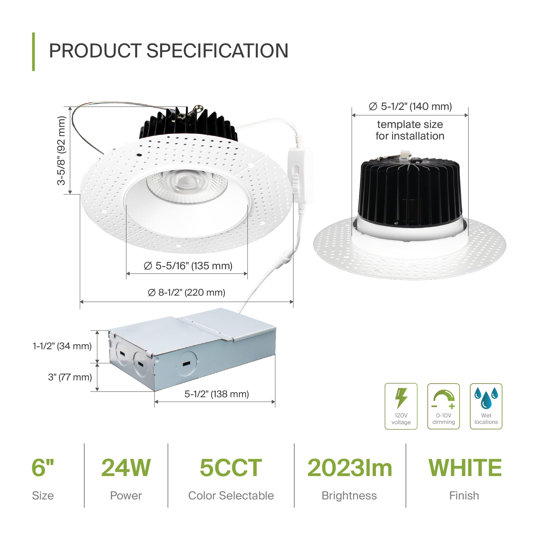 ASD Trimless LED Recessed Lighting 24W 120-277V Dimmable Downlight 6in Aluminum White 12 Pack Model A-CD-TR-MV-6D24