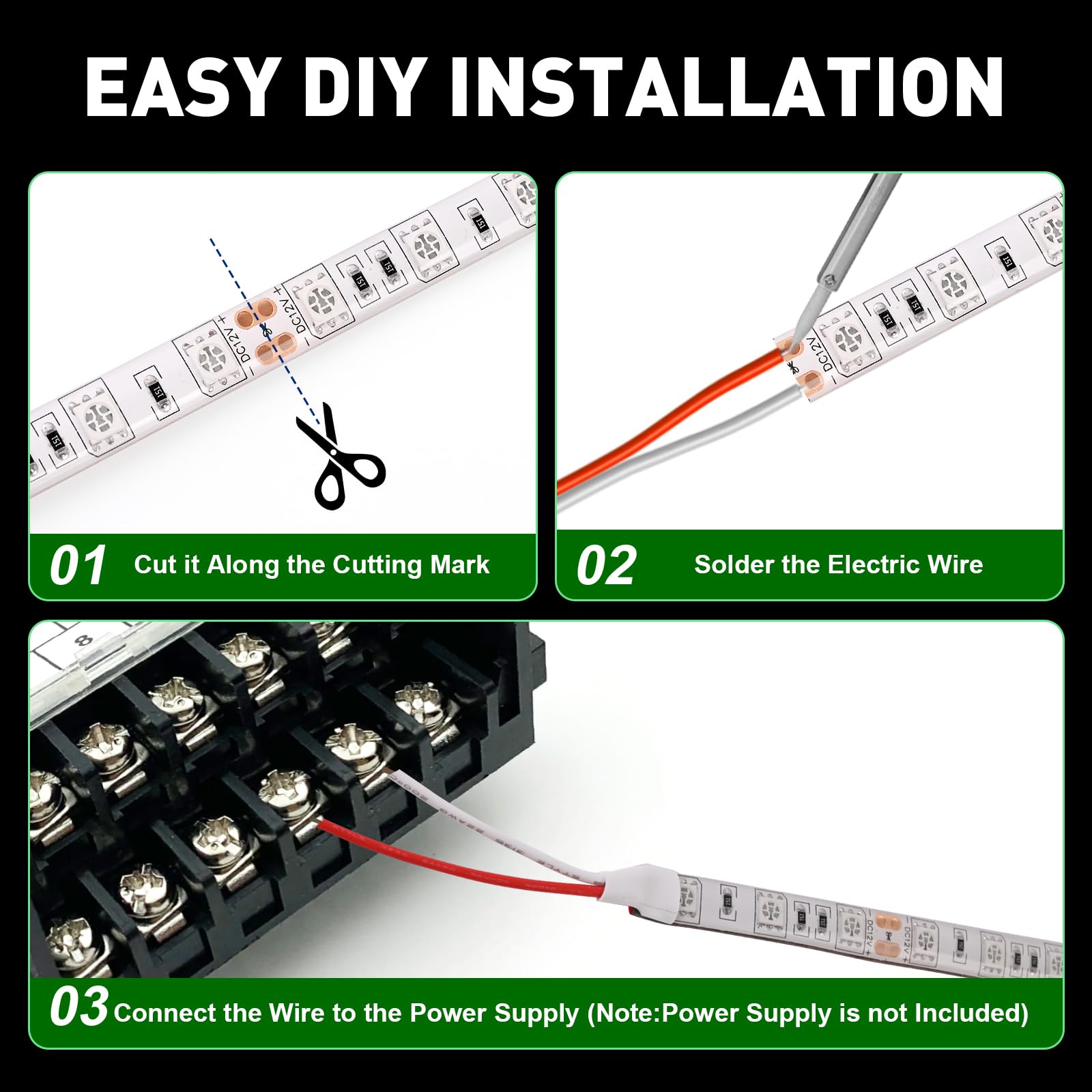 JUIOHAKY LED Strip Lights for Night Fishing, 50ft Marine-Grade Waterproof, Green, Model BML013