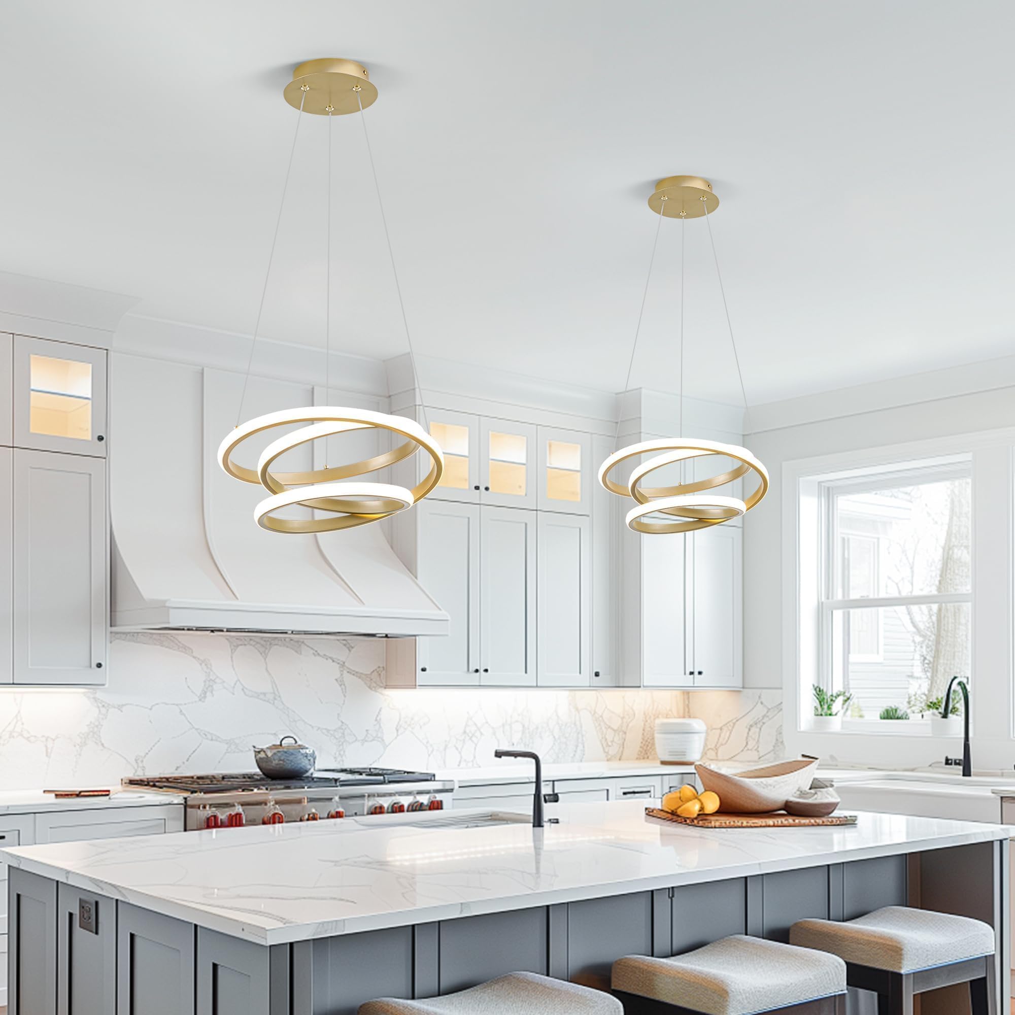 Mayful Modern Chandelier With Remote Control  3-Color Dimmable Led Pendant Light Fixtures  Height Adjustable Kitchen Island Lighting For Dining Room Bedroom Living Room Foyer Office Gold 13.78 Inches