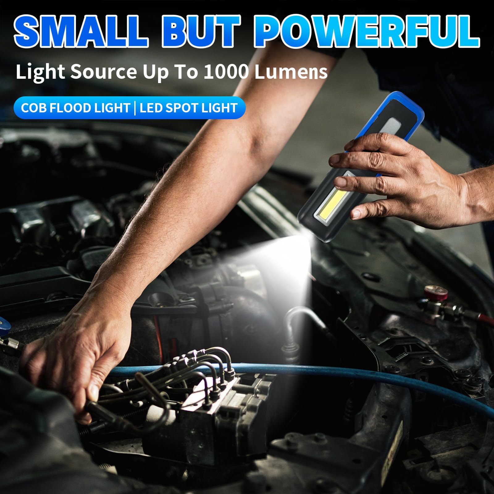 Shinrow Work Light, 1000 Lumens Bright Led Work Lights, Rechargeable Work Light For Mechanics Portable& Cordless, With Rotate Magnetic Base&Hooks, Mechanic Light For Car Repair/Inspection/Workshop