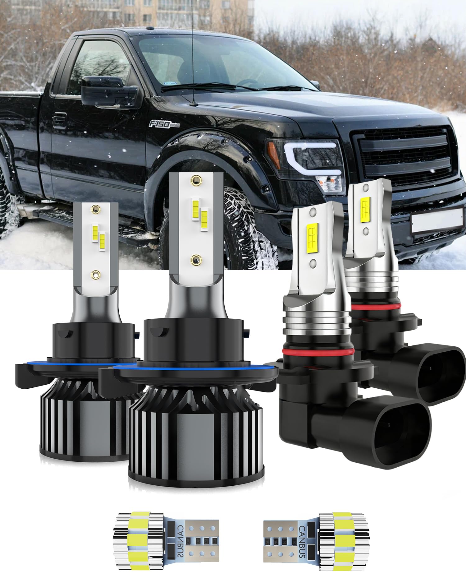 AYOTZIH Bulbs Fit For Ford F150 2004-2014, 9008 High/Low Beams 9145 Fog Lights License Plate Lights Combo, 400% Brightness 6000K
