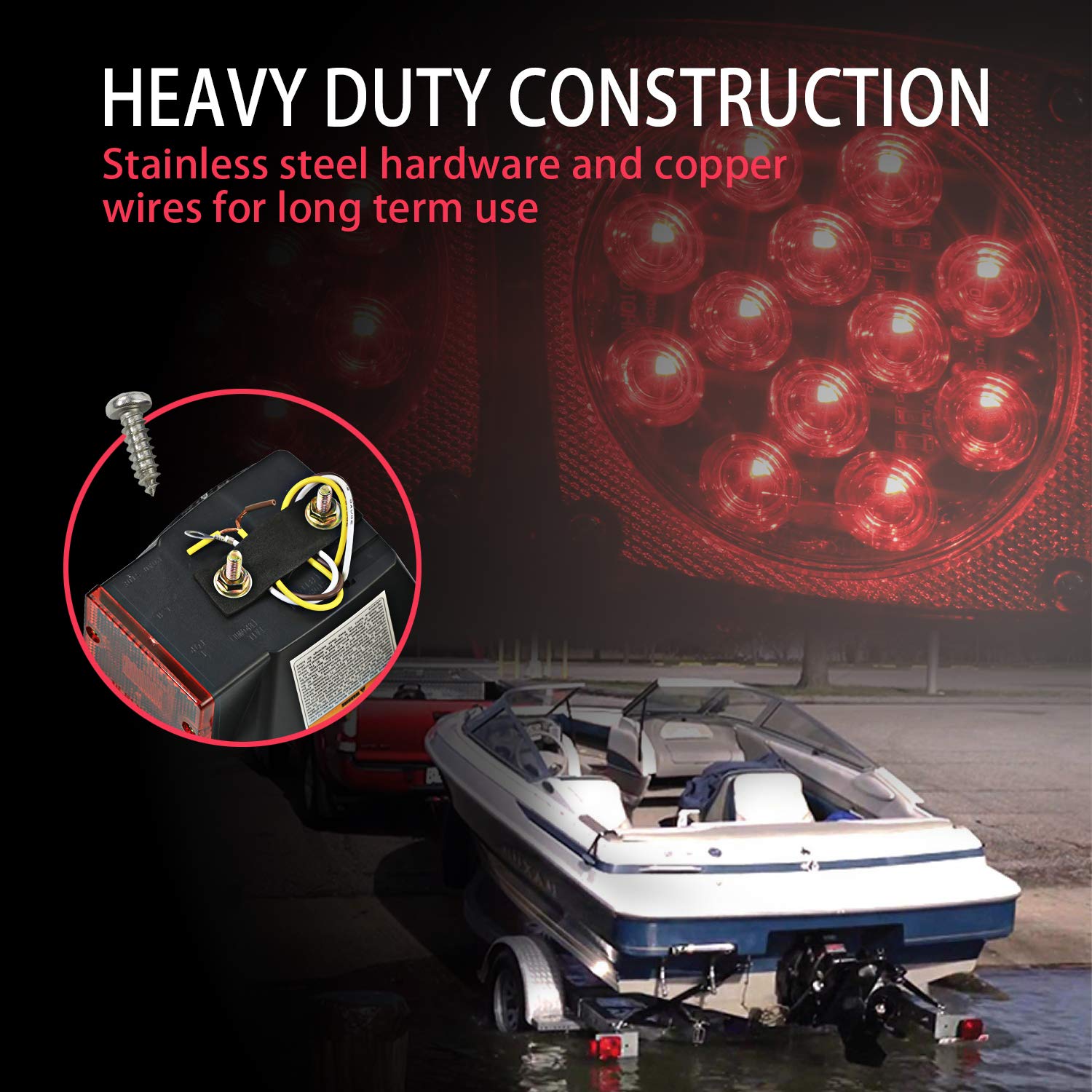 Wellmax 12V Led Submersible Trailer Lights, Left And Right Trailer Lights For Stop, Turn, And Signal Lights, For Under 80 Inch B