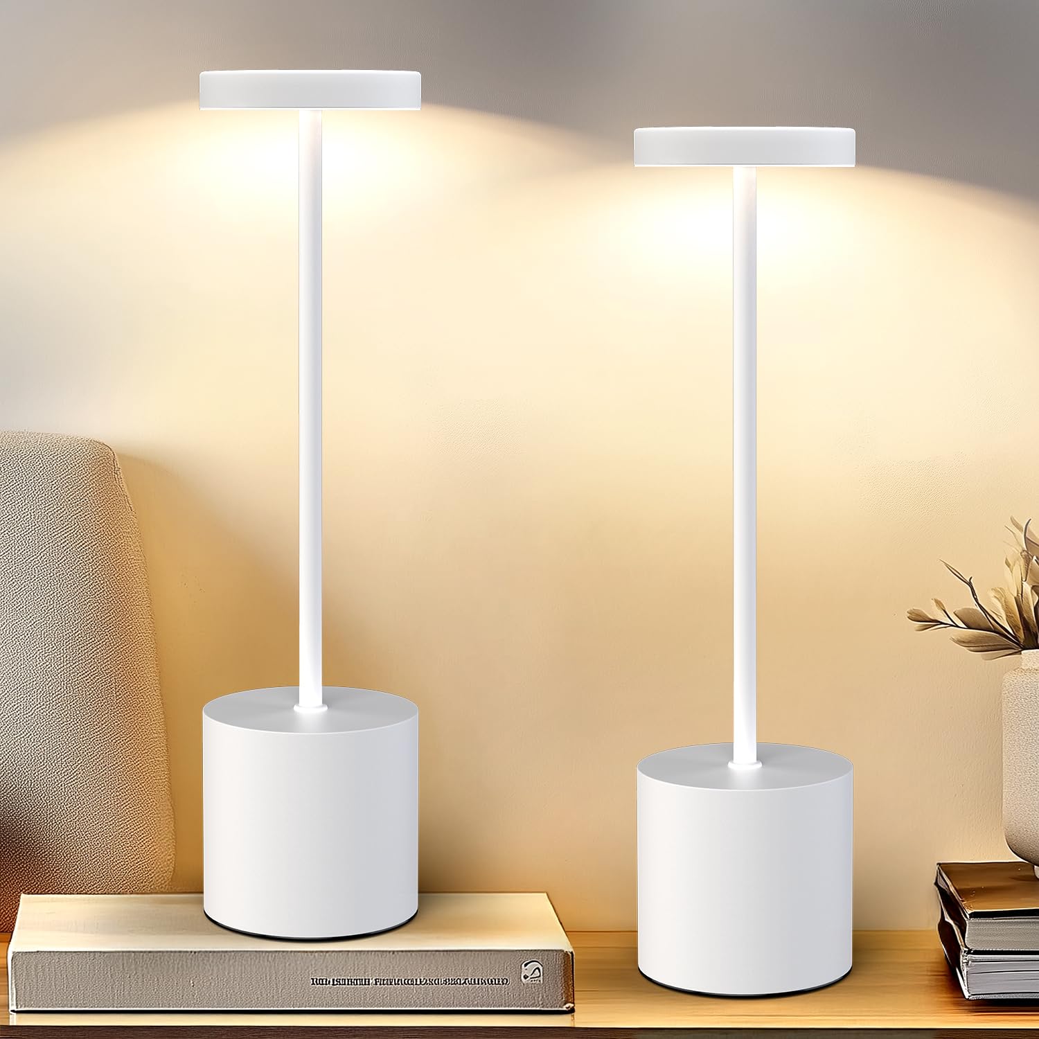 Audles Set Of 2 Cordless Rechargeable Table Lamps, Portable Led Desk Lamp, 5000Mah Battery Powered, 3 Color Dimmable Lighting Fo