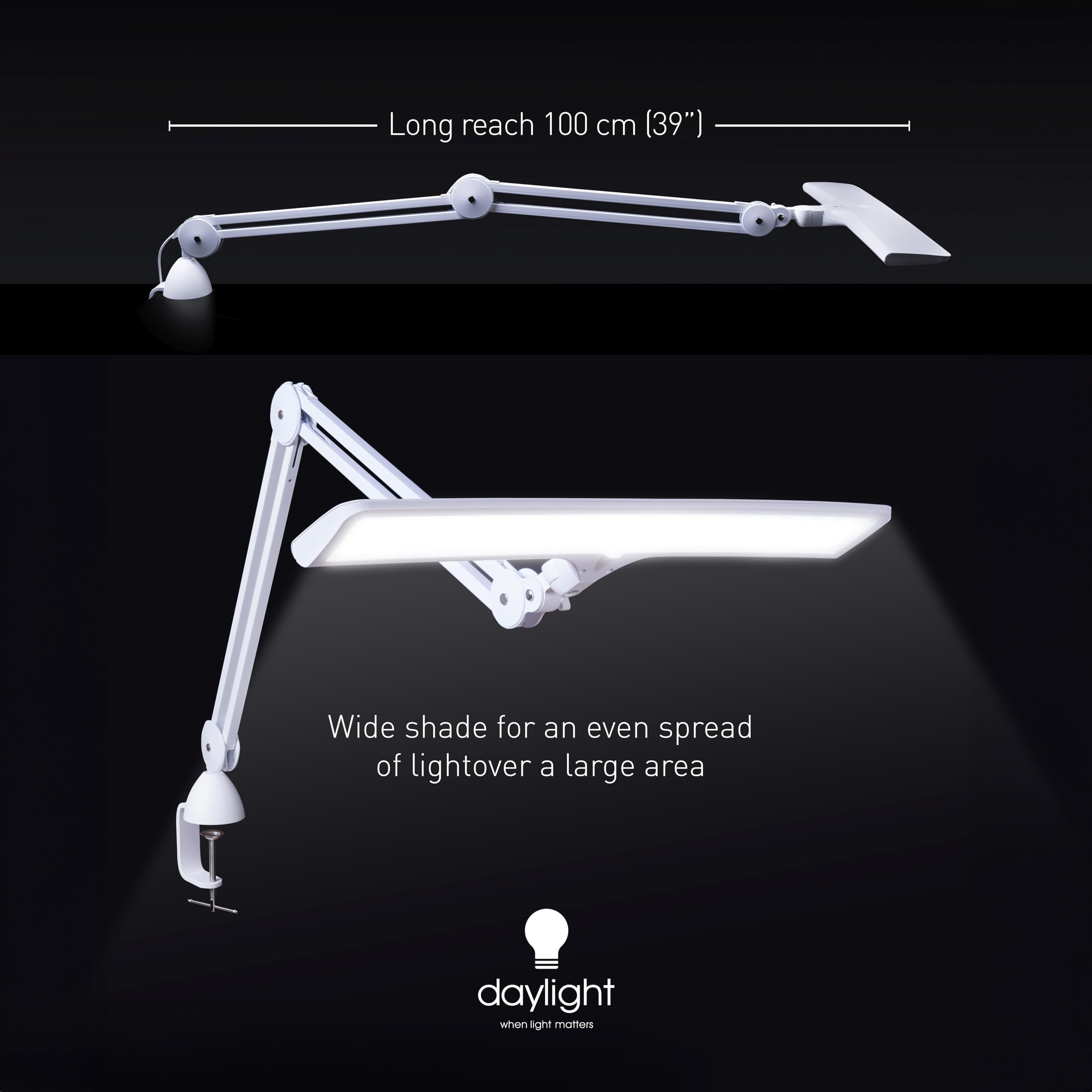Daylight Lumi Task Lamp - 95 CRI, 4000 Lux, Touch Dimmable, 1,320 Lumens, White, Model U35500