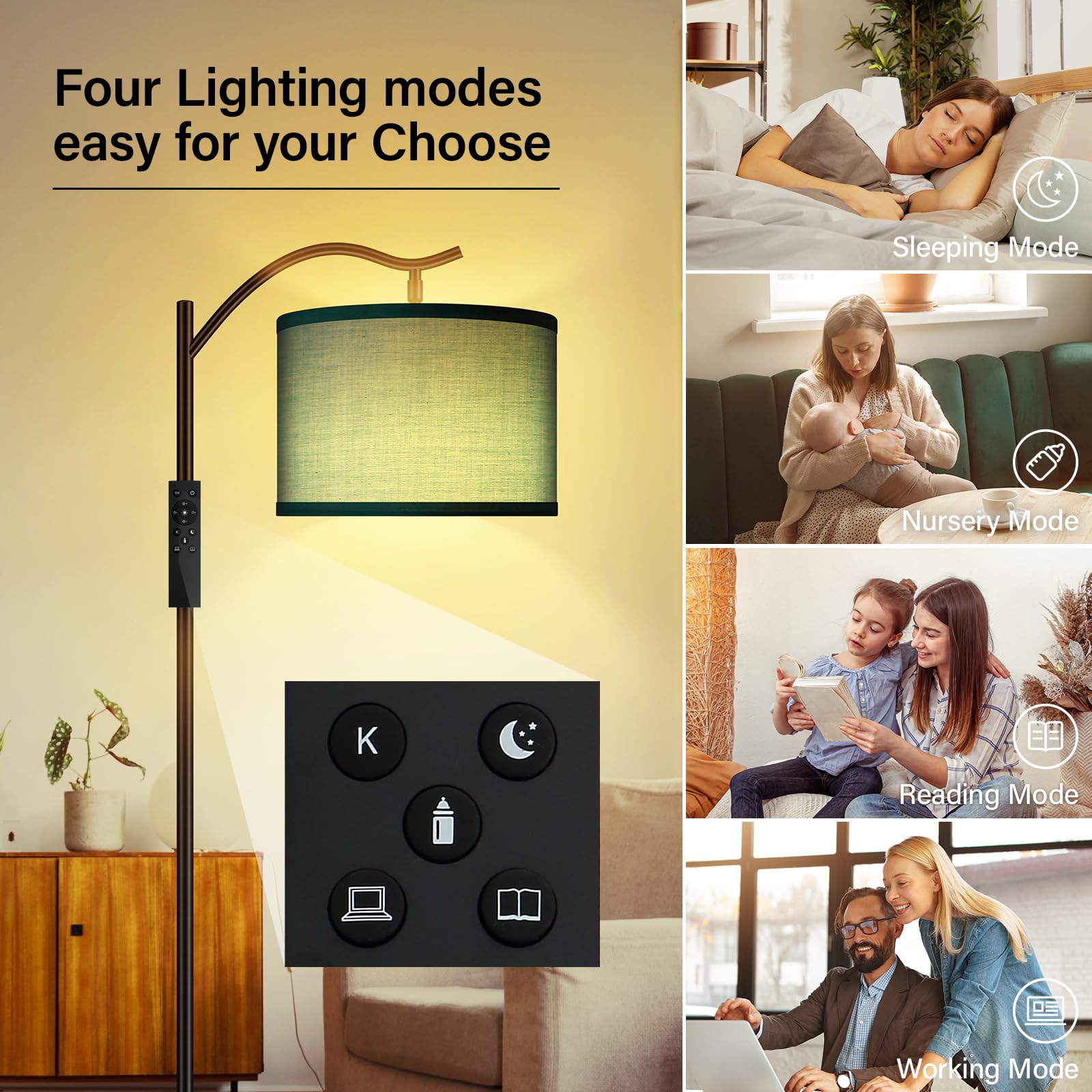BoostArea Arc Floor Lamp, Remote Control, Stepless Dimmable, Green, Model B1369