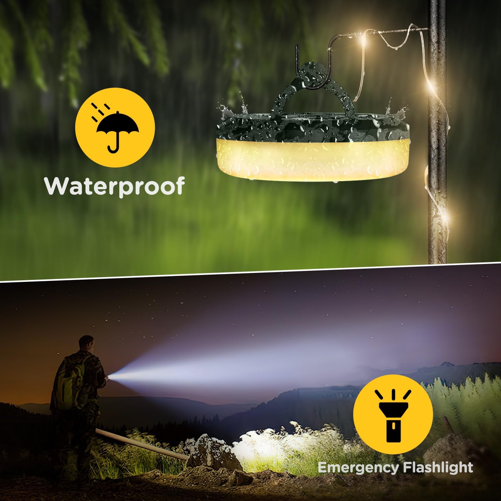 OGERY Camping String Lights, 32.8FT Rechargeable LED, 8 Modes, Waterproof, Green, Model OG-L-GN-3