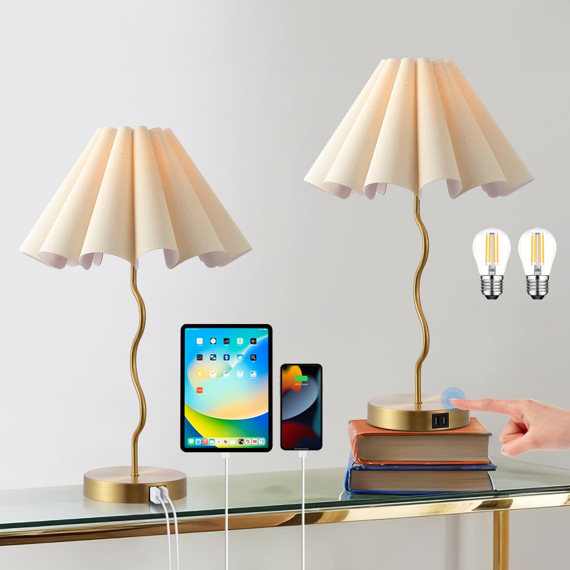 Eoeyyoyb Table Lamps For Bedroom Living Room Gold Lamps Set Of 2 Modern Touch Dimmable Lamp For End Table Bedside Night Stand Gold Lamp