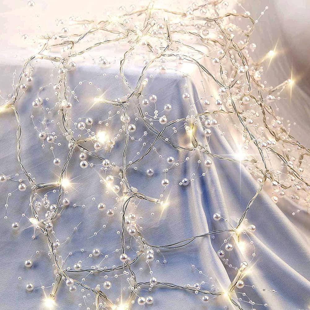 OVV 13FT Christmas White Pearl String Lights 40LED Lighted Berry Beaded Garland Festive Indoor Xmas Decoration Warm Lights for B