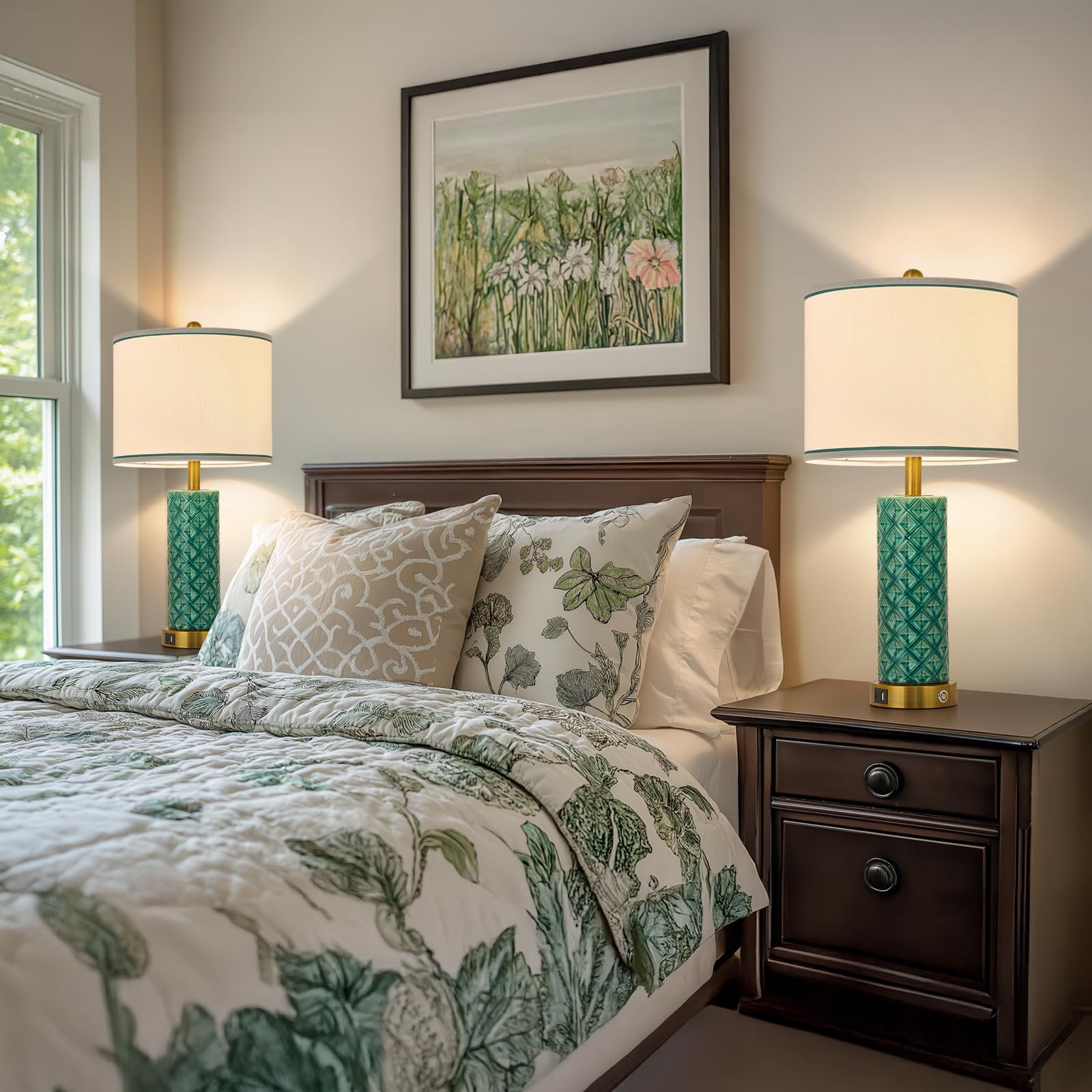 Bdayanx Set Of 2 Table Lamp For Living Room Bedroom Farmhouse,26'' Touch Control Bedroom Turquoise Ceramic Lamps 3-Way Dimmable