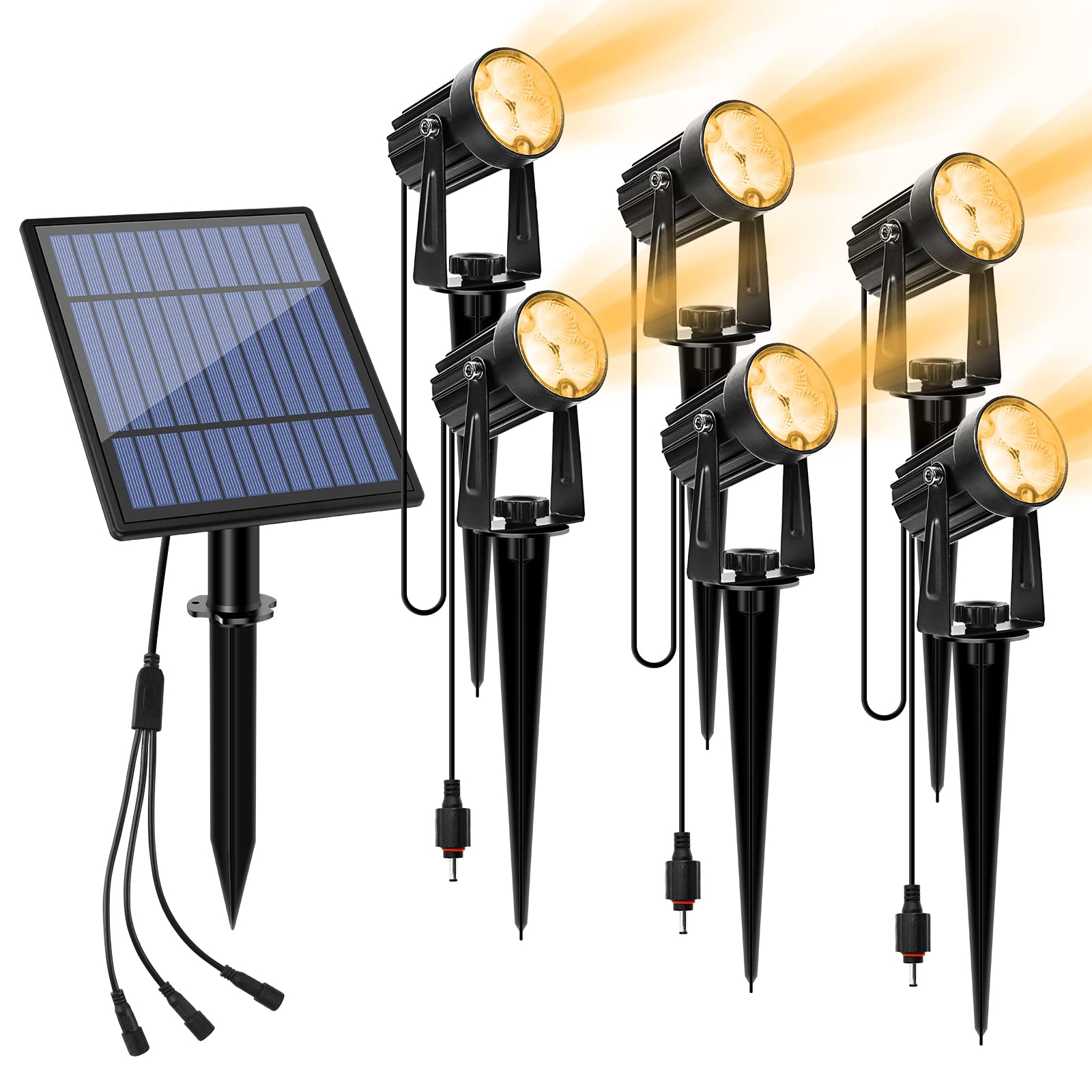 APONUO Metal Solar Landscape Lights, Waterproof 6-in-1 Spotlight, Auto On/Off for Pathway, Driveway, Patio - Warm White