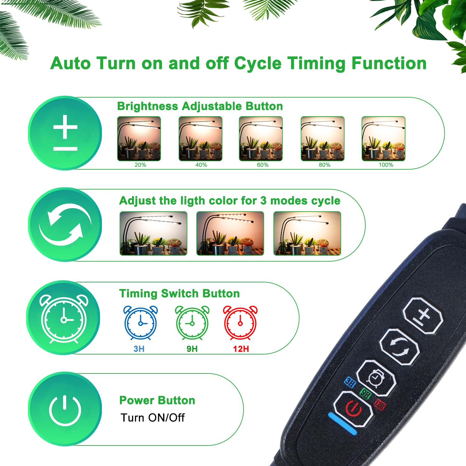 Sdovuerc Grow Lights For Indoor Plants, 4 Heads Full Spectrum Led Plant Lamps With Clips And 10 Feet Cables For Seeding Growing(2 Pack)