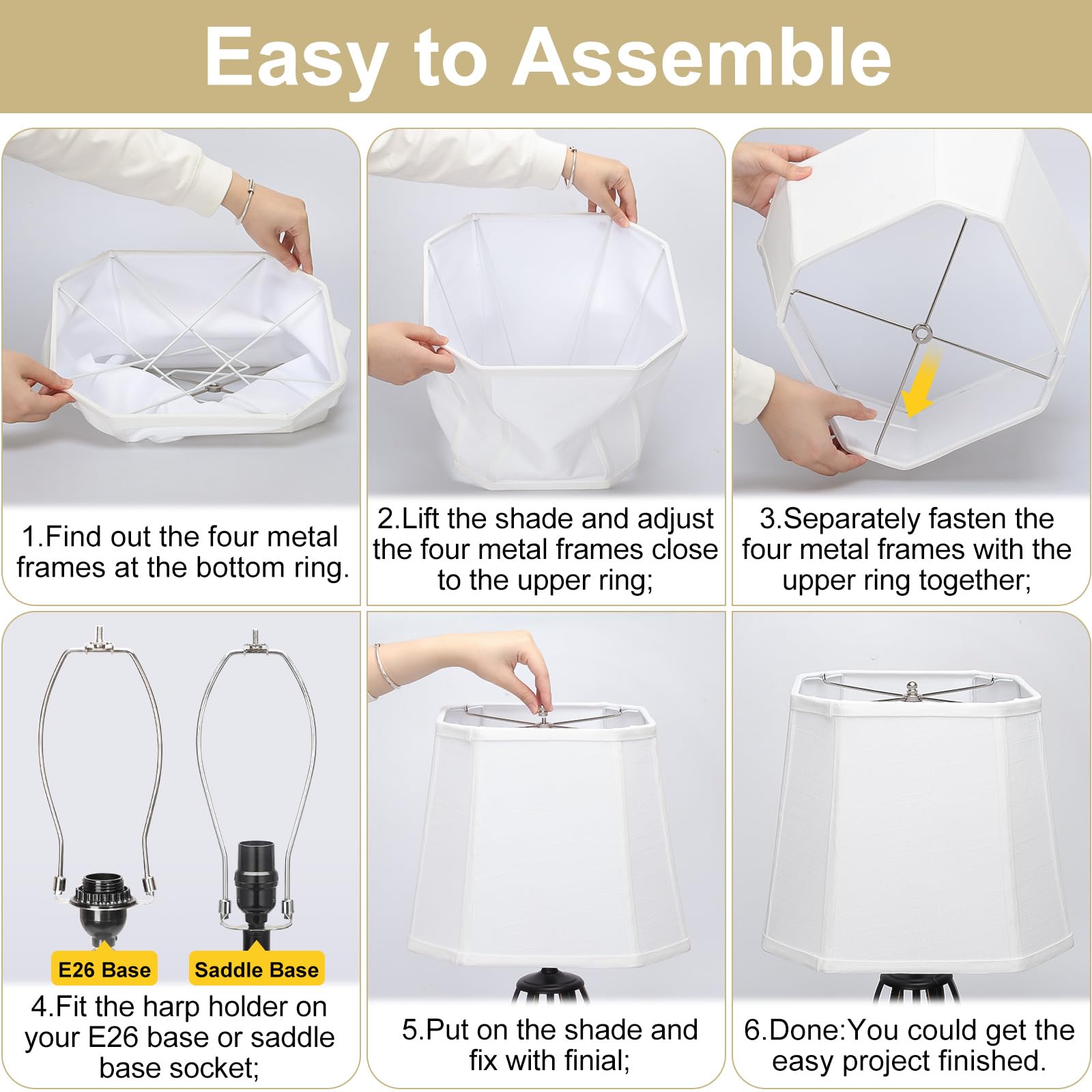 White Lamp Shades Set Of 2, 10.5'' X 10''X 13'' Rectangle Cut Corner Medium Lampshades Natural Linen Hand Crafted, Include 2 Pac