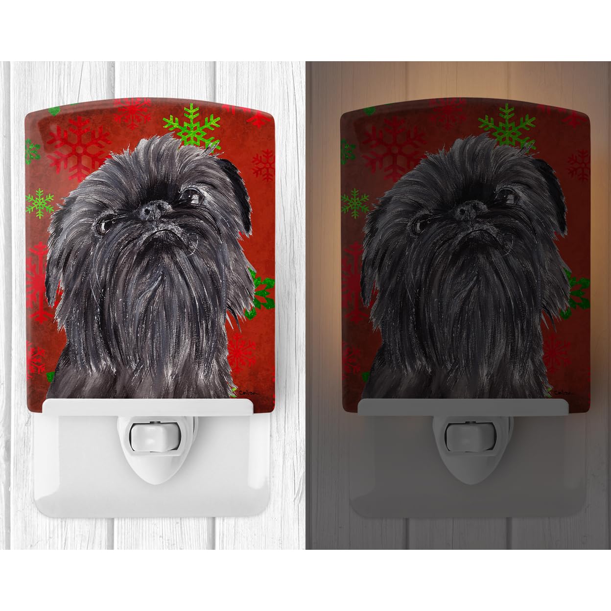 Carolines Treasures Ceramic Night Light, Brussels Griffon, Red Snowflakes, 6x4x3in, UL-Certified, Multicolor, Model SC9587CNL