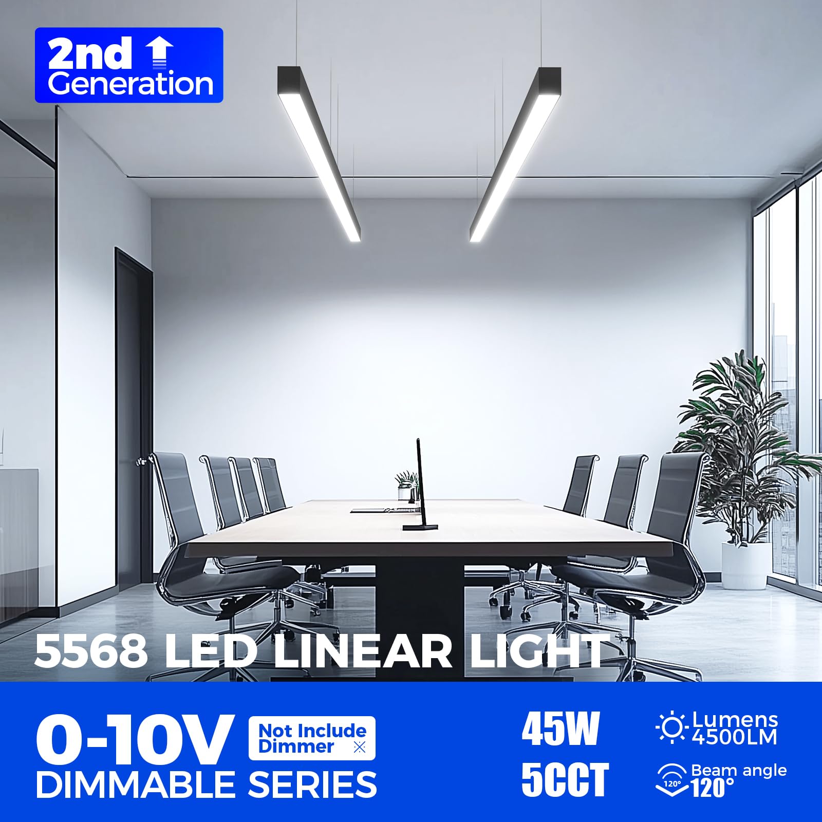 Barrina 4Ft Led Linear Light 5568-0-10V Series, 2Nd-Generation, Dimmable 45W 4500Lm (Dimmer Not Included), Seamless Connection,