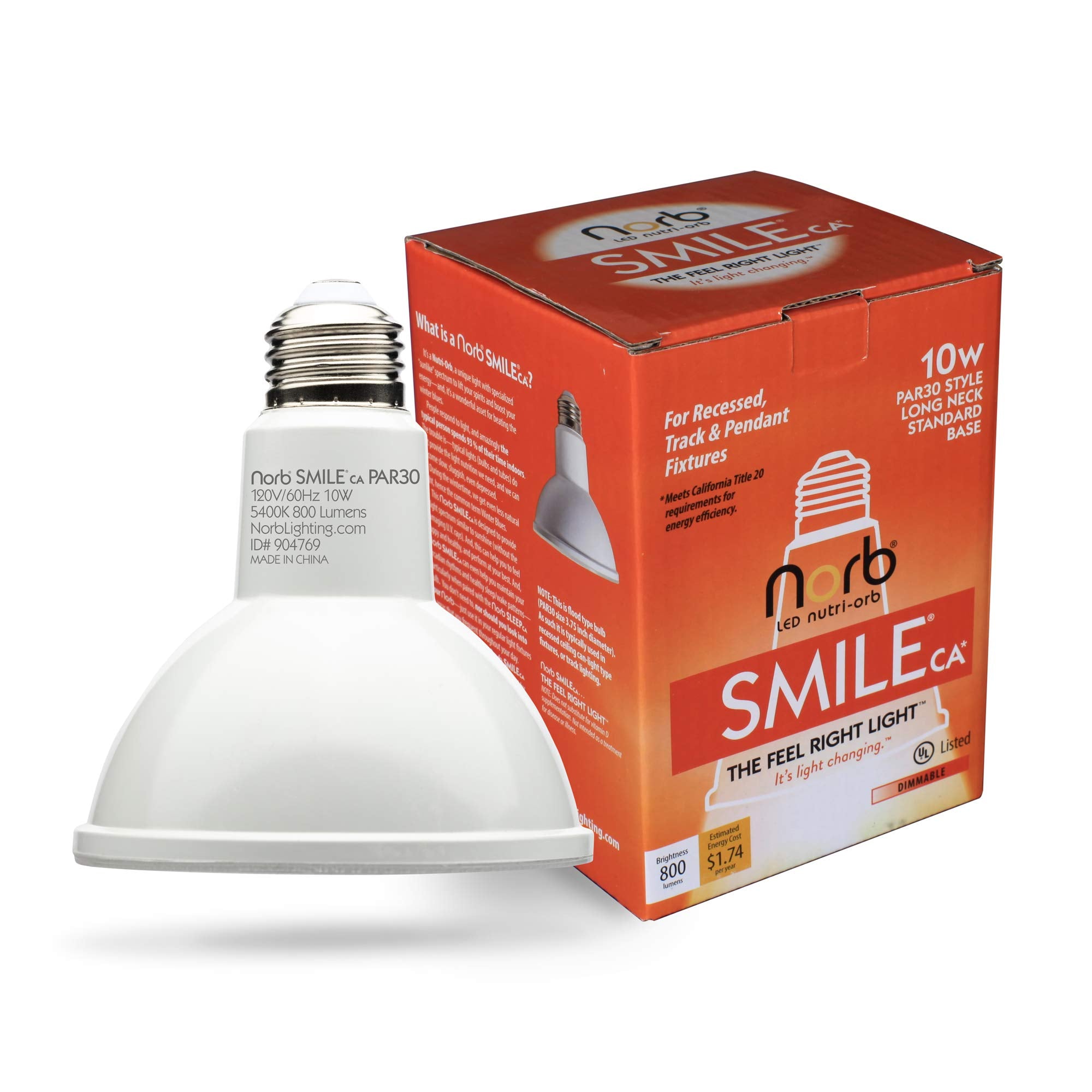 Norb LED Flood Light Bulb, 10W, Par 30 Long Neck, 5000K Natural Spectrum, Energy Compliant, 1-Pack