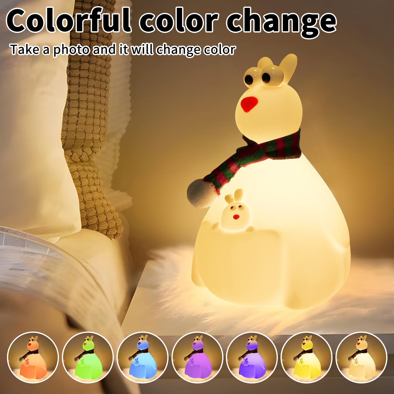 Hpydiy Cute Kangaroo Night Light Christmas Decorations For Kids Room Silicone Night Light ChildrenS Night Lamp Touch Adjustable Rechargeable Classroom Decor And Ideal For Gifts