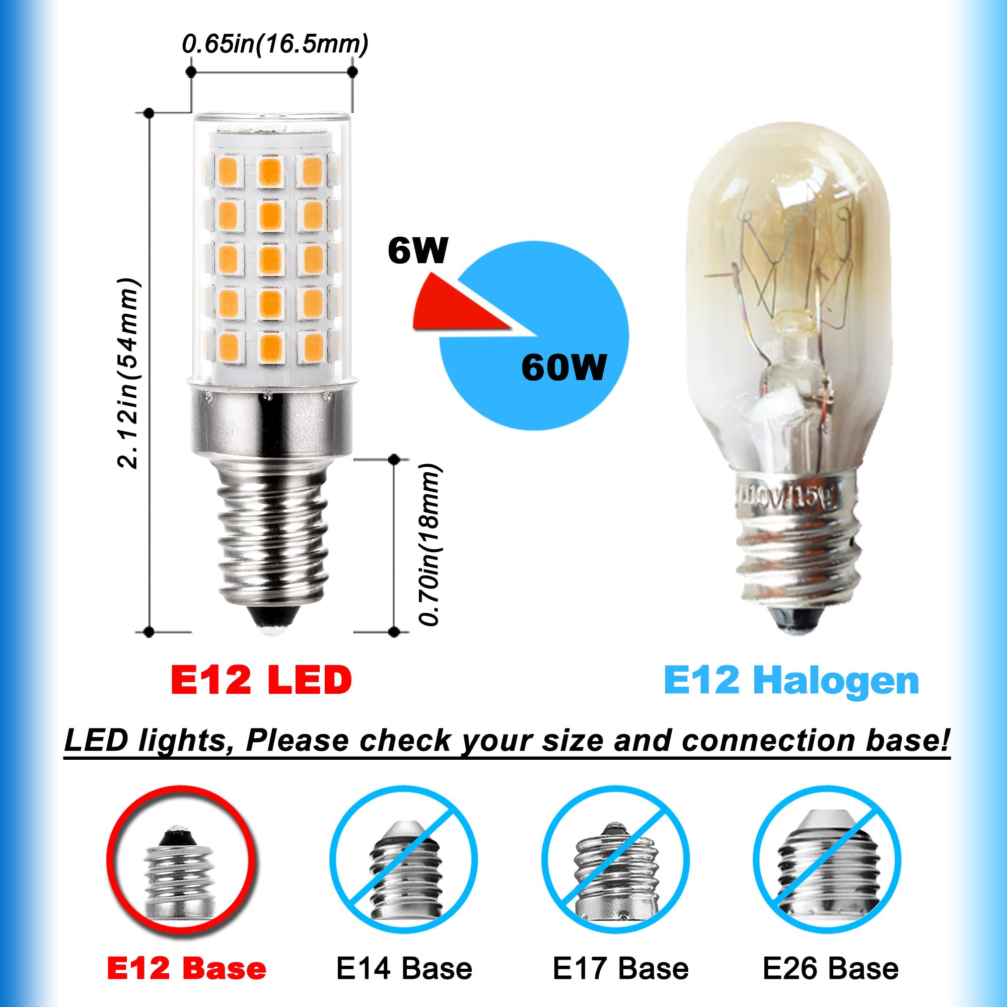 Ziomitus E12 C7 Led Candelabra Light Chandelier Bulbs Kx-2000 60 Watt Halogen Equivalent,Warm White 3000K T6 110V 120V Small Bas