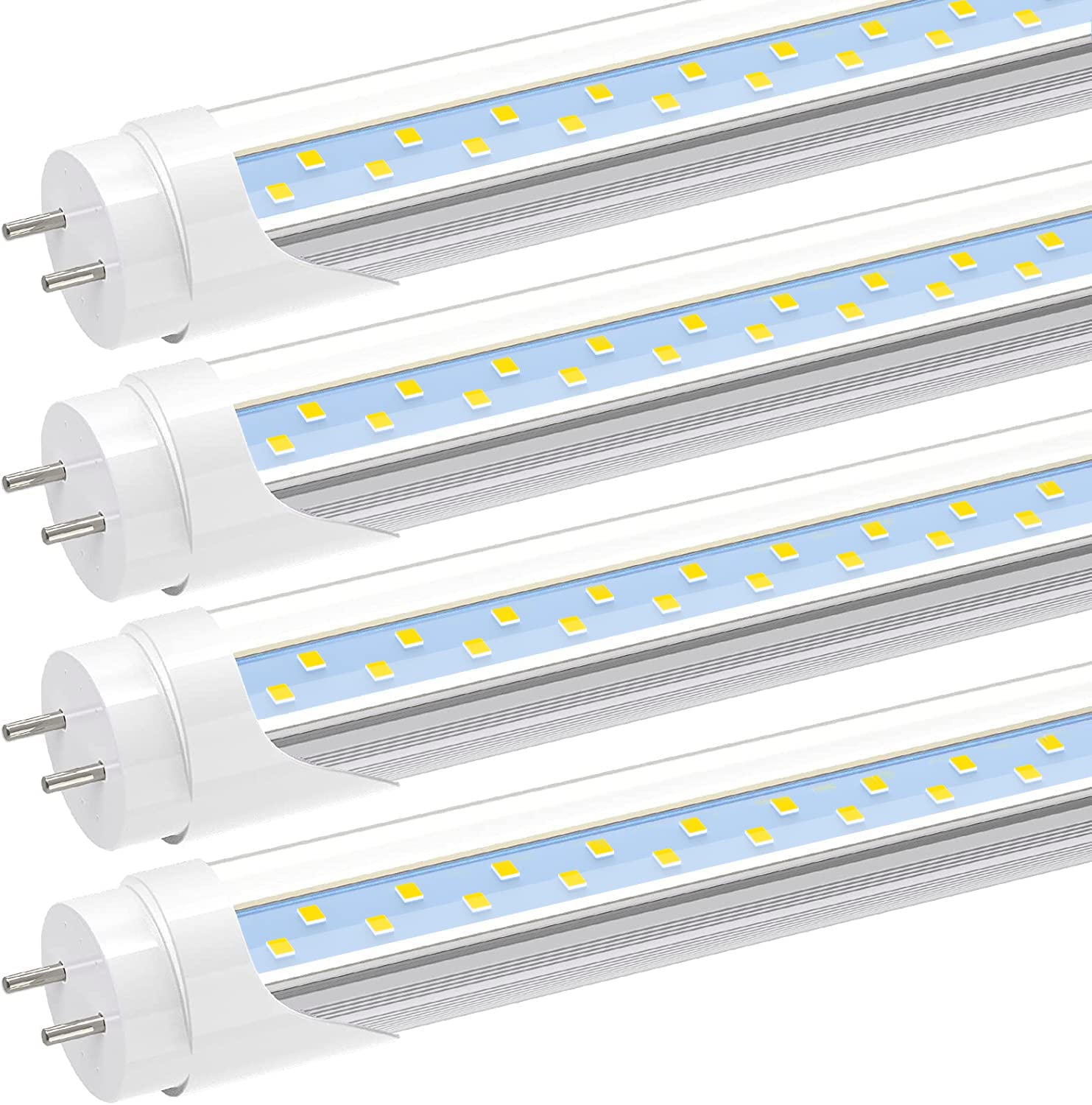 JESLED T8 LED Light Bulbs, 24W, 3000LM, 6000K Bright White, 4FT, Aluminum+PC, Dual-Ended, 4-Pack