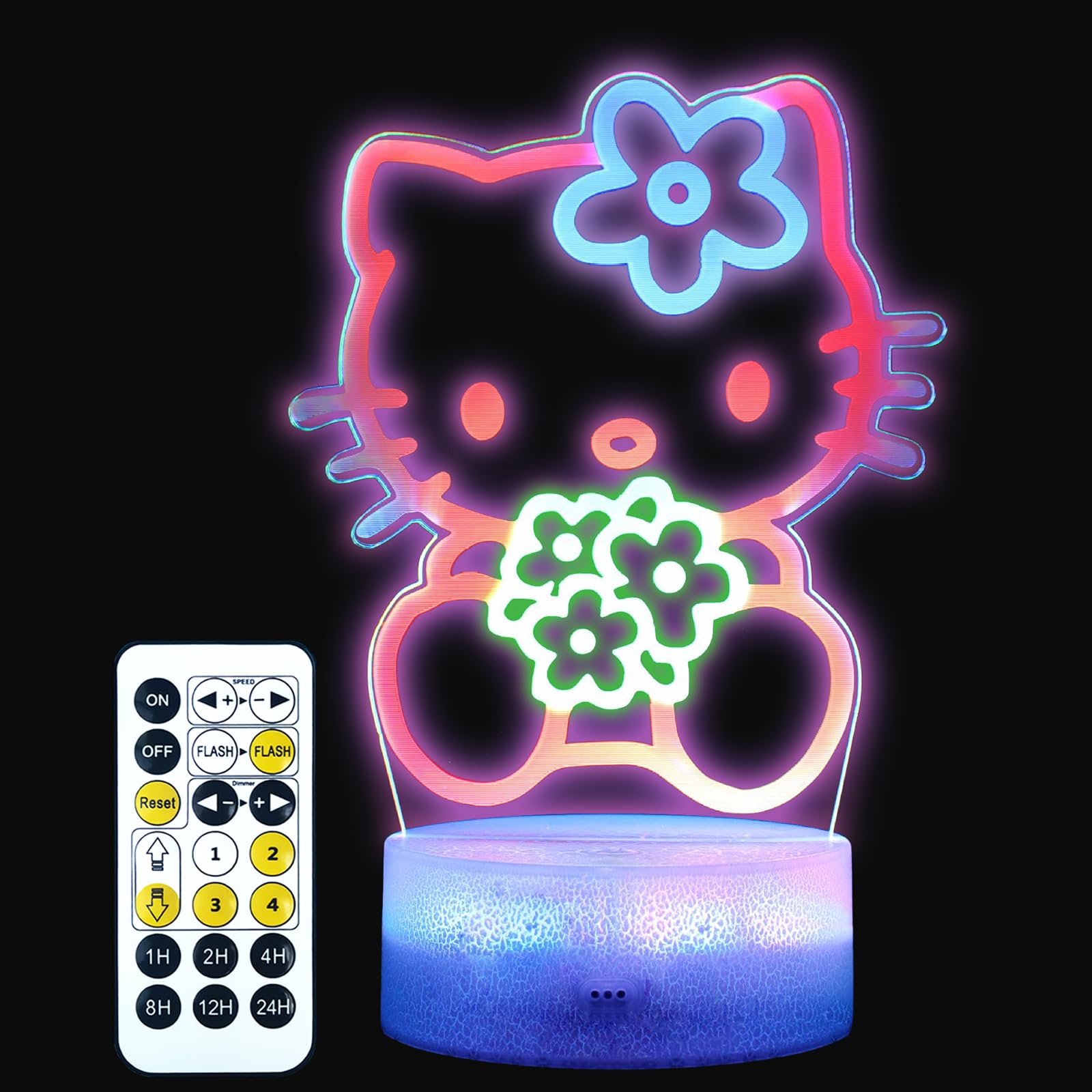 COBIKU Cat Night Light for Kids  Anime Kitty Lamp with Timer  Remote Control  Changing Colors  Dimmable Acrylic LED Light for Christmas Birthday  Unique Gifts for Girls Boys Nursery Baby