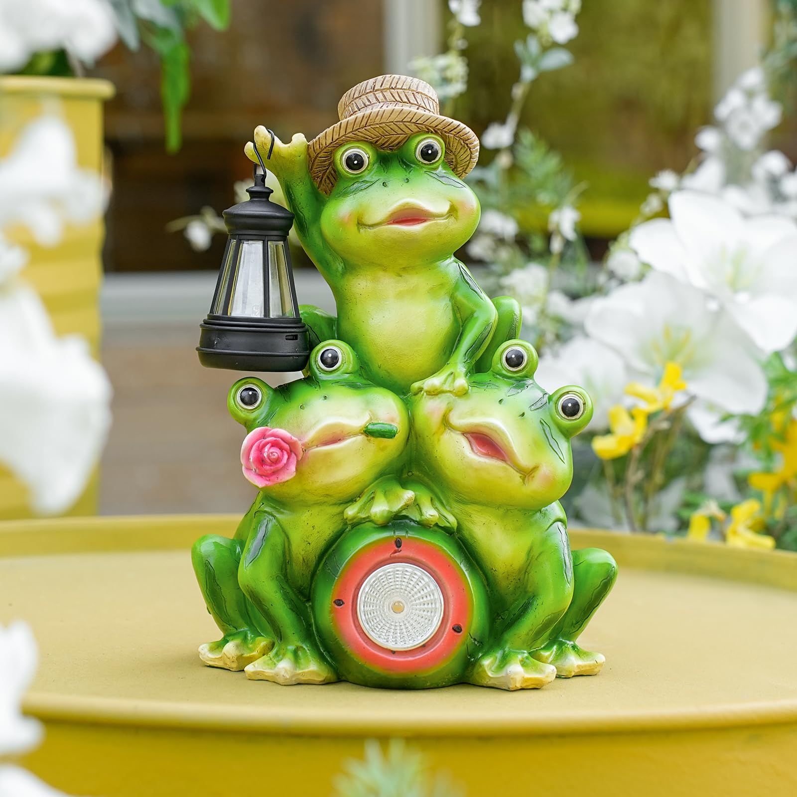 Joint Honglin Solar Frog Family Garden Statue Three Frog Figurines with Lantern & LED Light - Cute Solar Yard Decor for Lawn, Pa