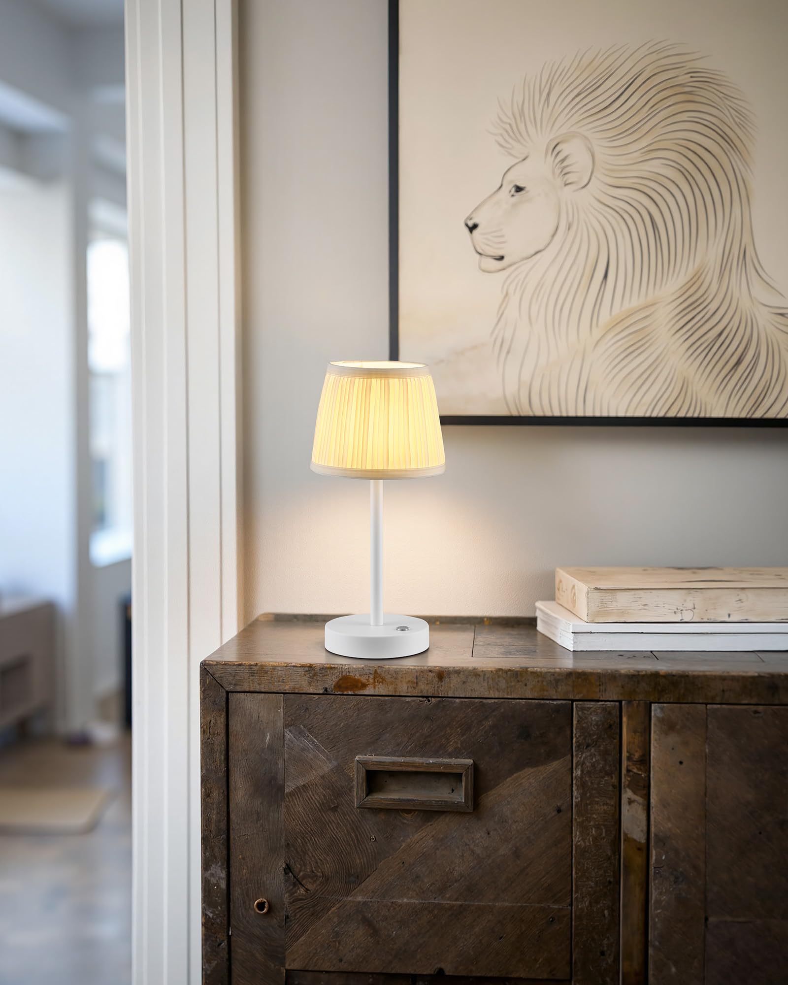 Pusu 2 Pack Cordless Led White Table Lamps  Rechargeable 4000Mah 3 Way Dimmable Bedside Small Lamp With Fabric Shade  Lighting For Bedroom  Kids Room  Bathroom  Kitchen  Decor  Gift  Night Light