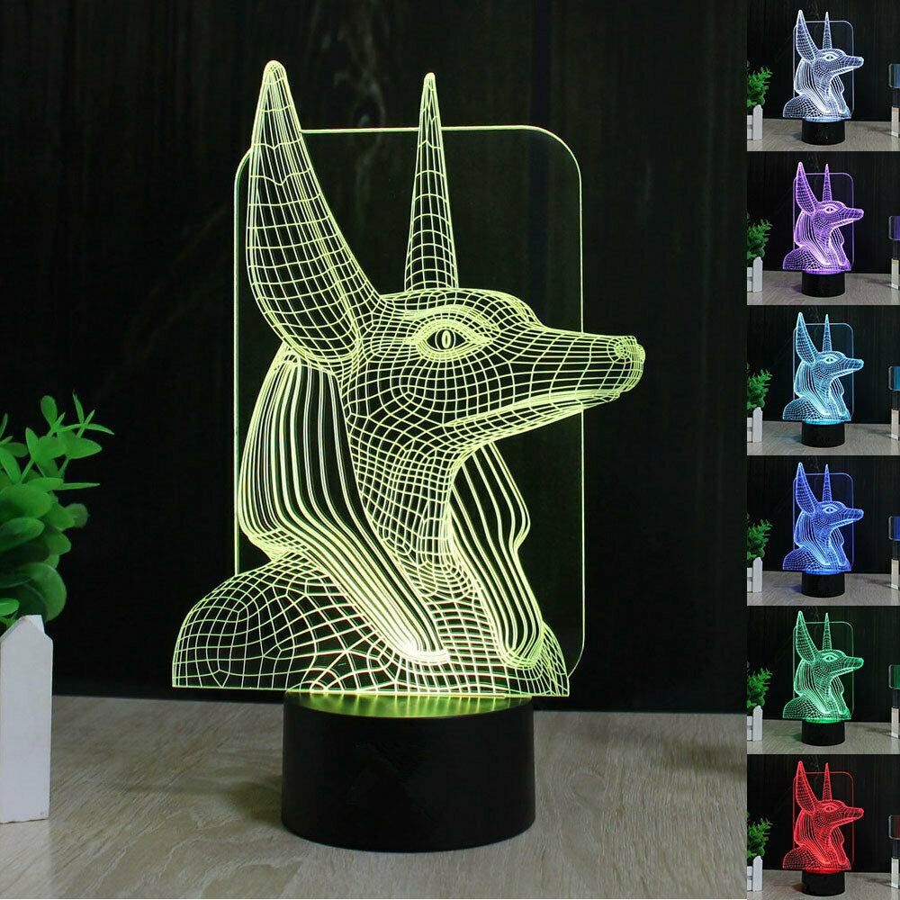 Jinnwell 3D Egyptian Pharaohs Night Light Lamp Illusion 7 Color Changing Touch Switch Table Desk Decoration Lamps with Acrylic F