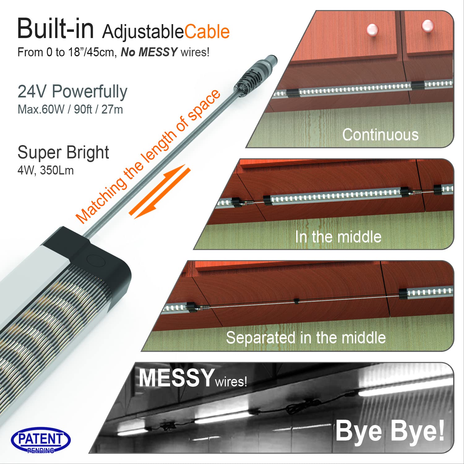 Under Cabinet Lights Built-In Adiustable Cable Led Light Bar No Messy Wires! Super Bright Under Counter Lights For Kitchen 3Pcs 6500K Cool White 1050Lm Under Cabinet Lighting Good For Timer Smart Plug