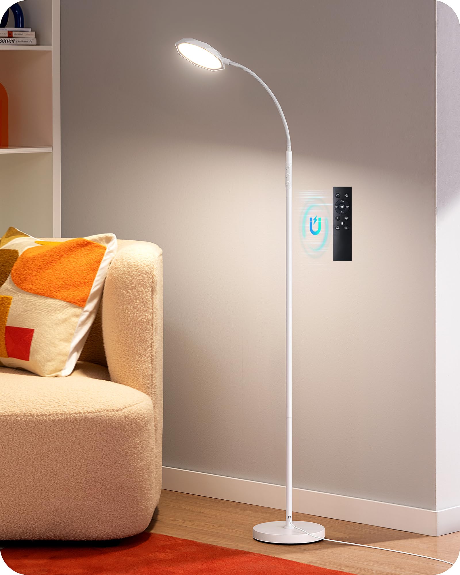 EDISHINE Gooseneck Floor Lamp, 1300LM LED Floor Lamps for Living Room, 4CCT Color Temperature Dimmable Standing Lamp, Remote & T