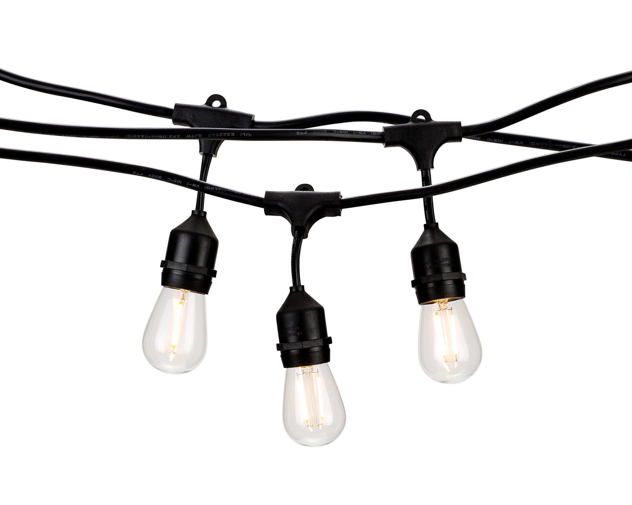 HLO Lighting LED Outdoor Patio String Lights, 46ft, 16 Dimmable Edison Bulbs, Weatherproof, Black
