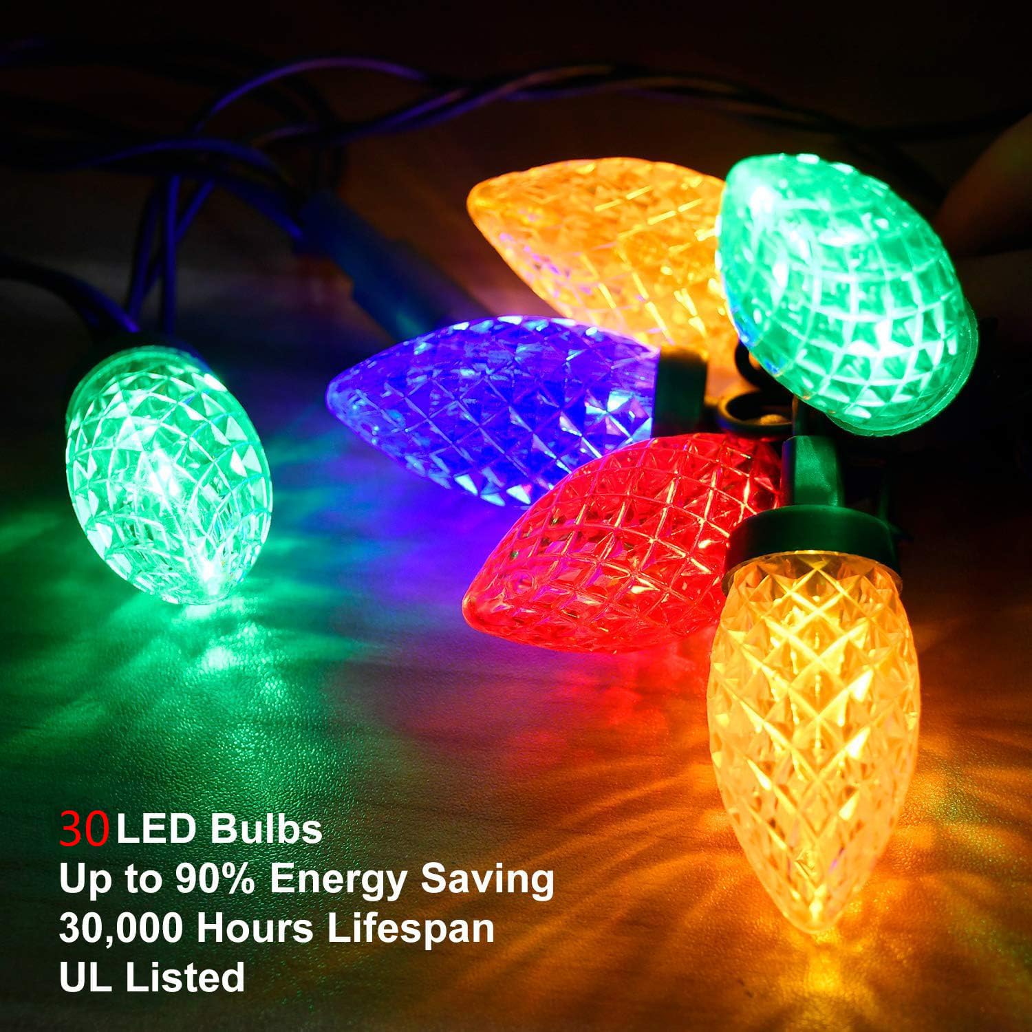 Asenek Battery Operated String Lights - 18Ft 30 Led C9 String Lights Christmas Lights Battery Powered String Lights For Indoor Outdoor Christmas Tree Wreath Party Decoration, Waterproof, Multicolor