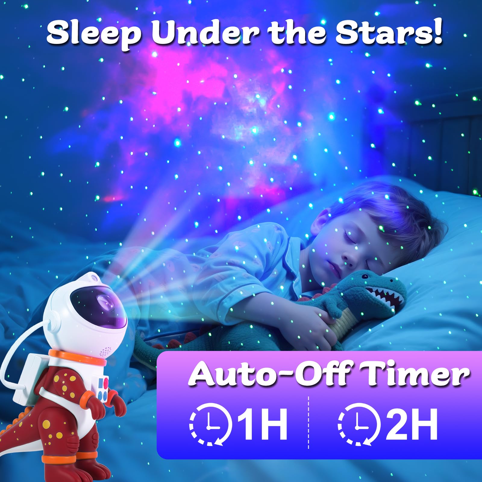 LOVME Galaxy Star Projection Night Light, Red Dinosaur Astronaut Projector, 8 Modes, Timer & Remote Control, Bedroom Decor for Kids