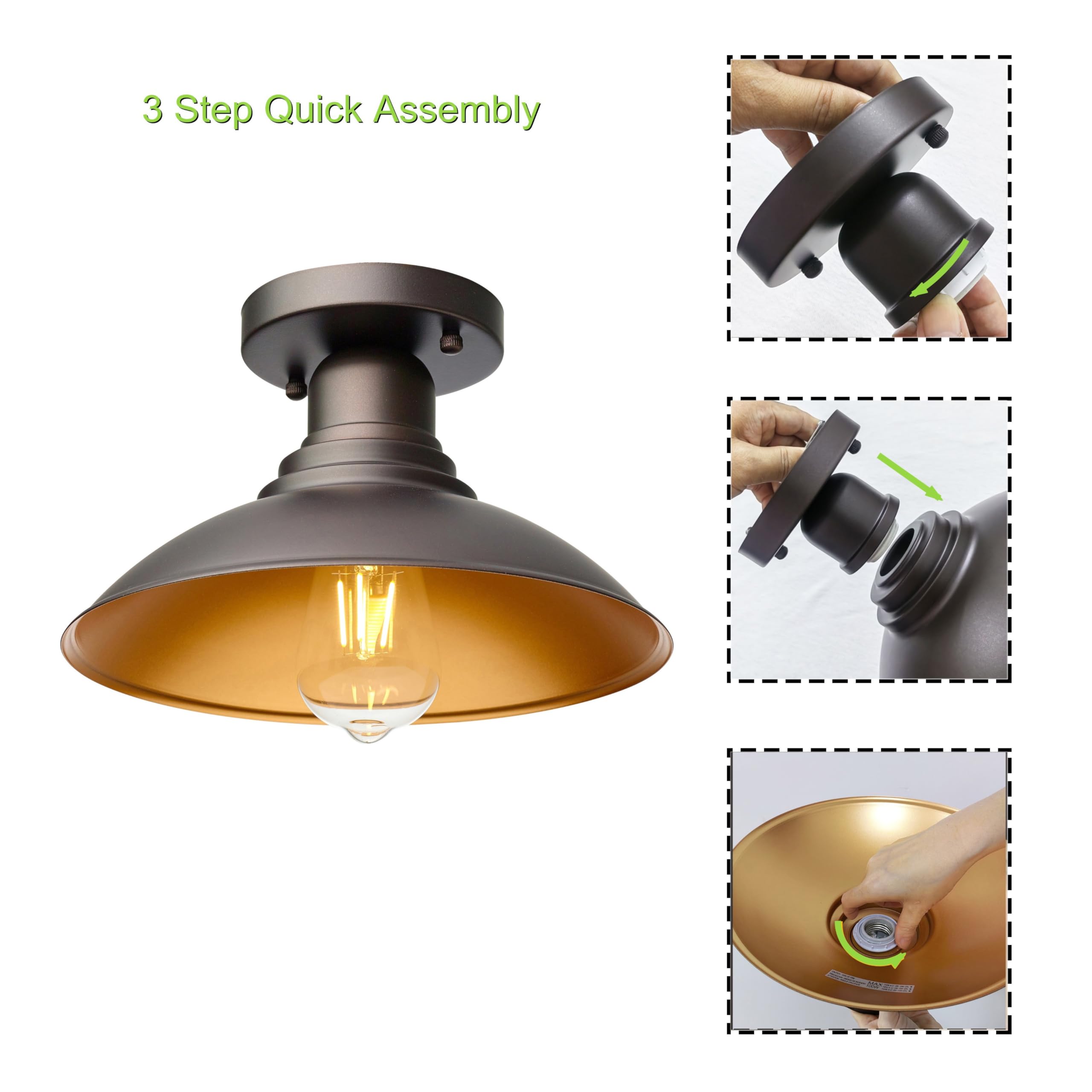 Goldhill Bronze Outdoor Semi Flush Mount Ceiling Light 2 Pack With Gold  Farmhouse Close To Ceiling Lighting With E26 Based Socket For Hallway Foyer Kitchen Porch Bathroom