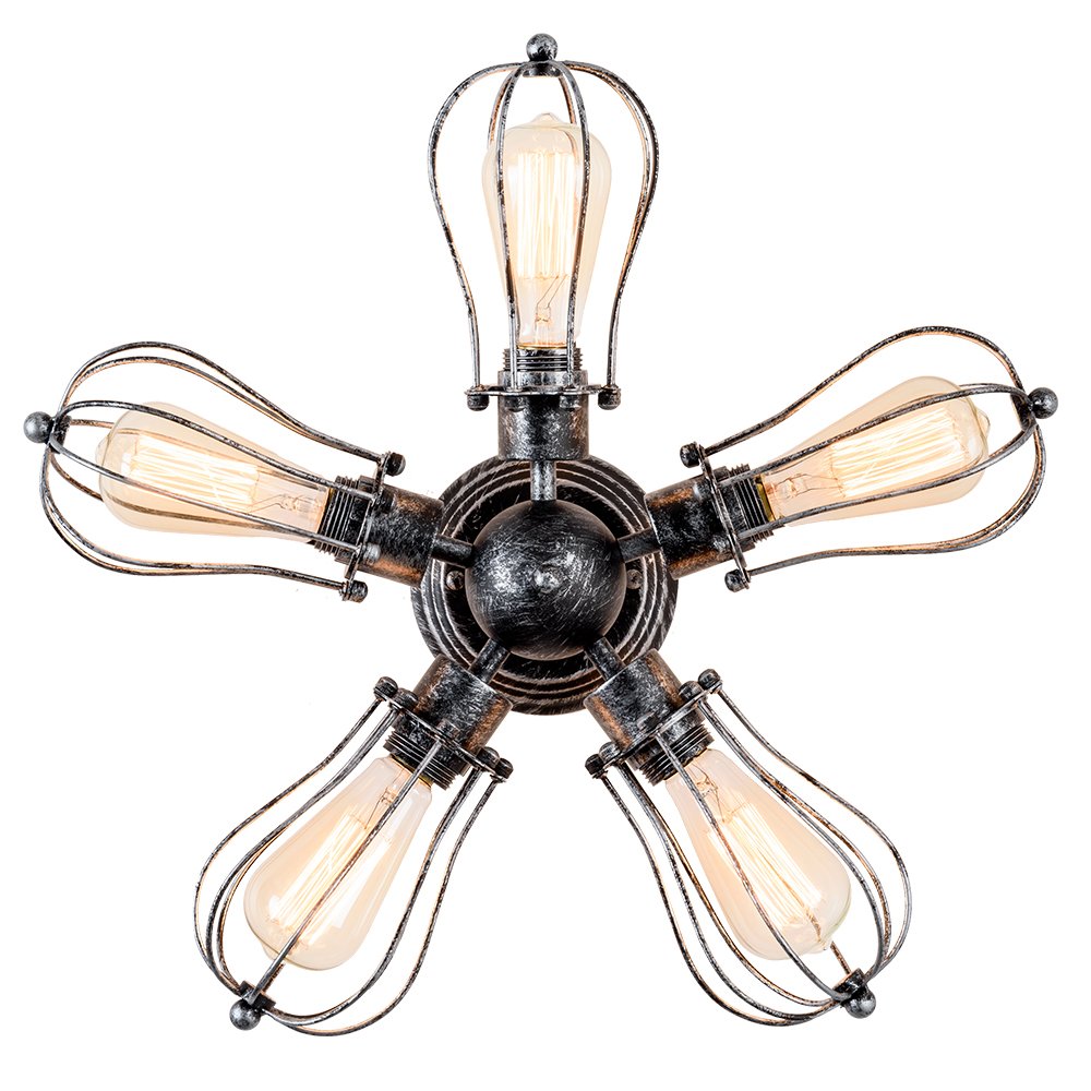 Moonkist Vintage Ceiling Light Industrial Semi-Flush Mount Ceiling Light Metal Fixtures Painted Finish (With 5 Light) (Silver)