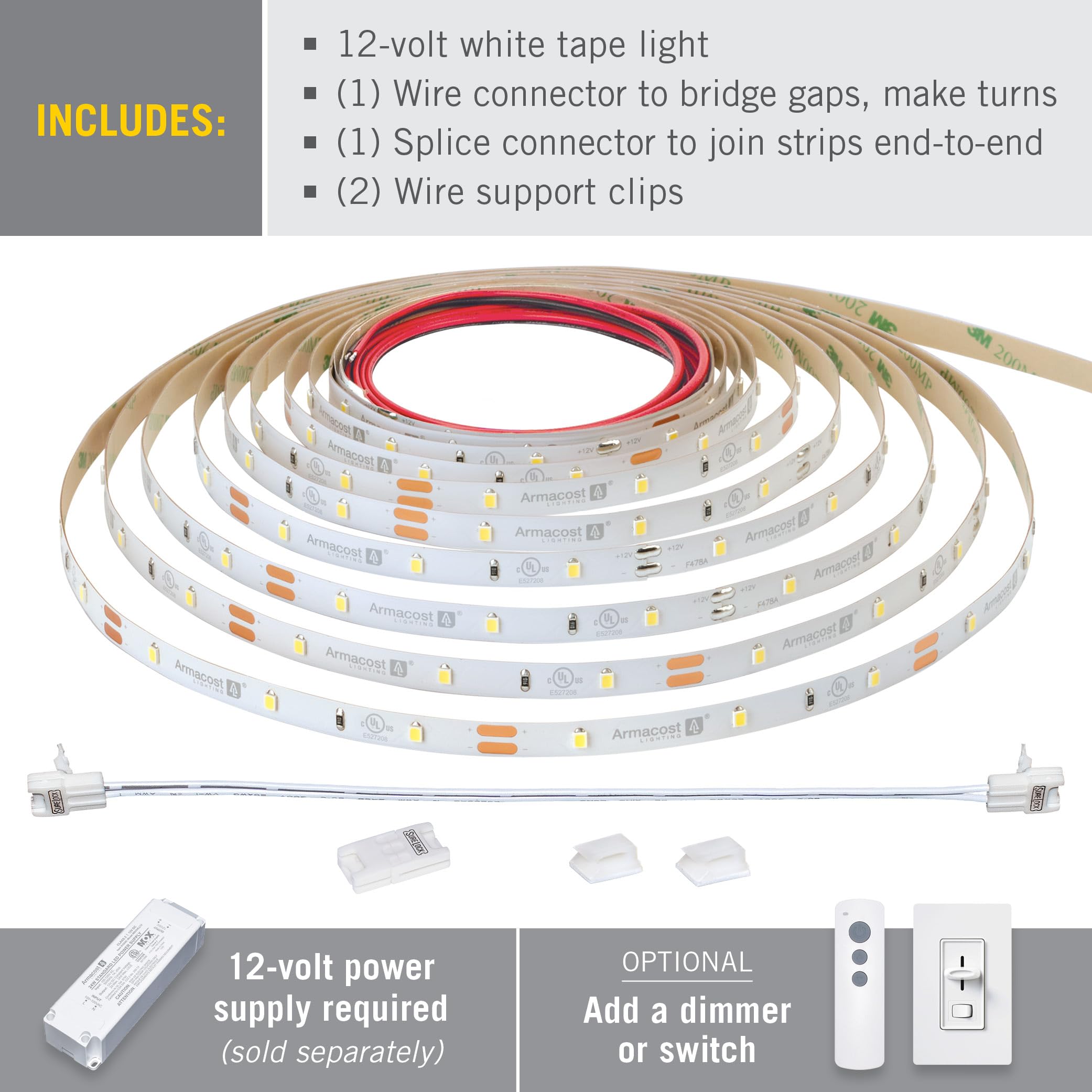 Armacost Lighting LED Strip Light 131210, 8.2 ft, 2700K Warm White, Plastic