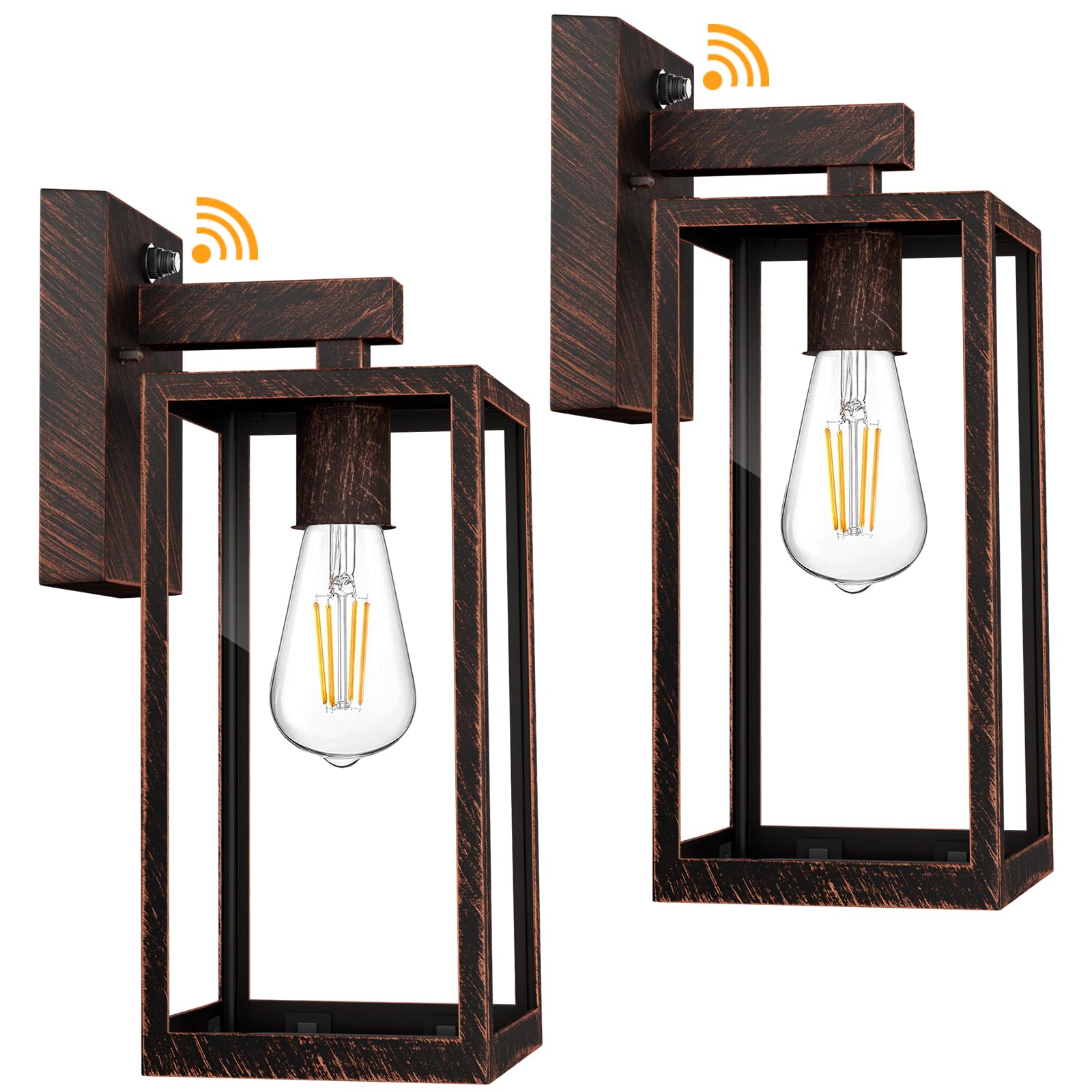 SHINE HAI Dusk to Dawn Outdoor Wall Lantern, Waterproof Sconce Light Fixture, E26 Base, Oil-Rubbed Bronze, 2-Pack, X-Large