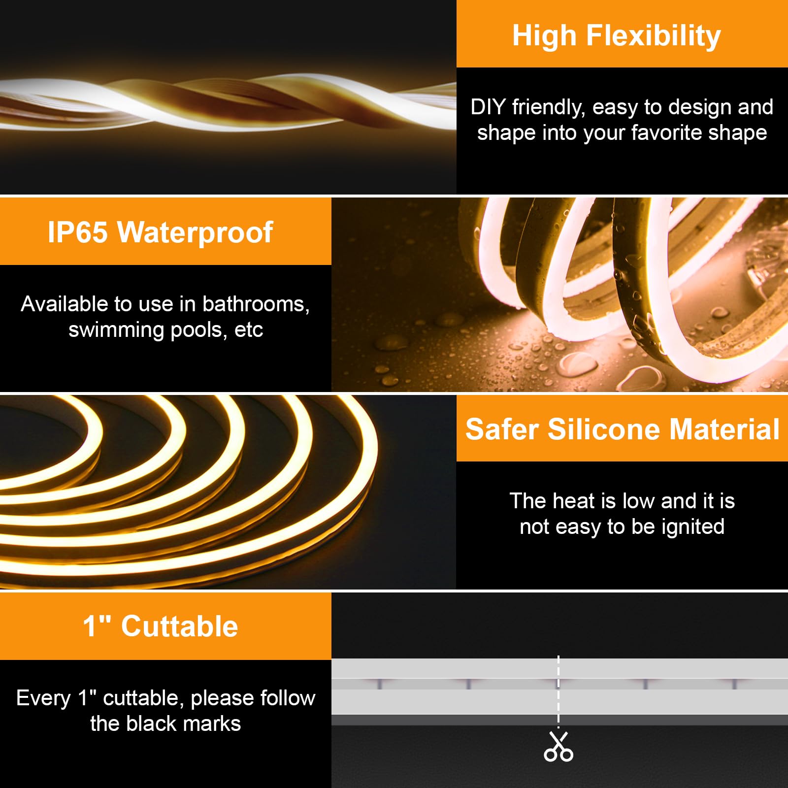 Lucienstar Neon LED Strip Lights, 12V DC, 16.4ft, IP65 Waterproof, Dimmable, Warm White, Model LC-612