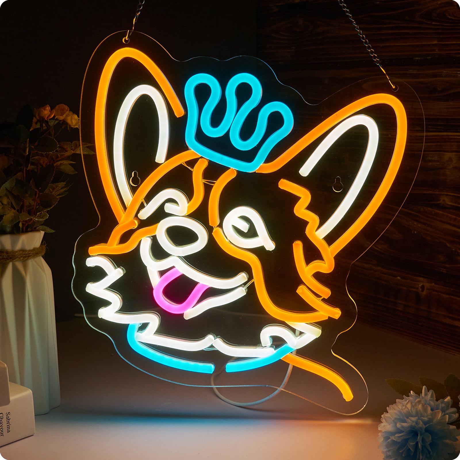Corgi Neon Sign Dog Neon Sign For Wall Decor Teen Room Gifts For Birthday Kids Room Boys Room Playroom Decor(12.6 X12.2 In)