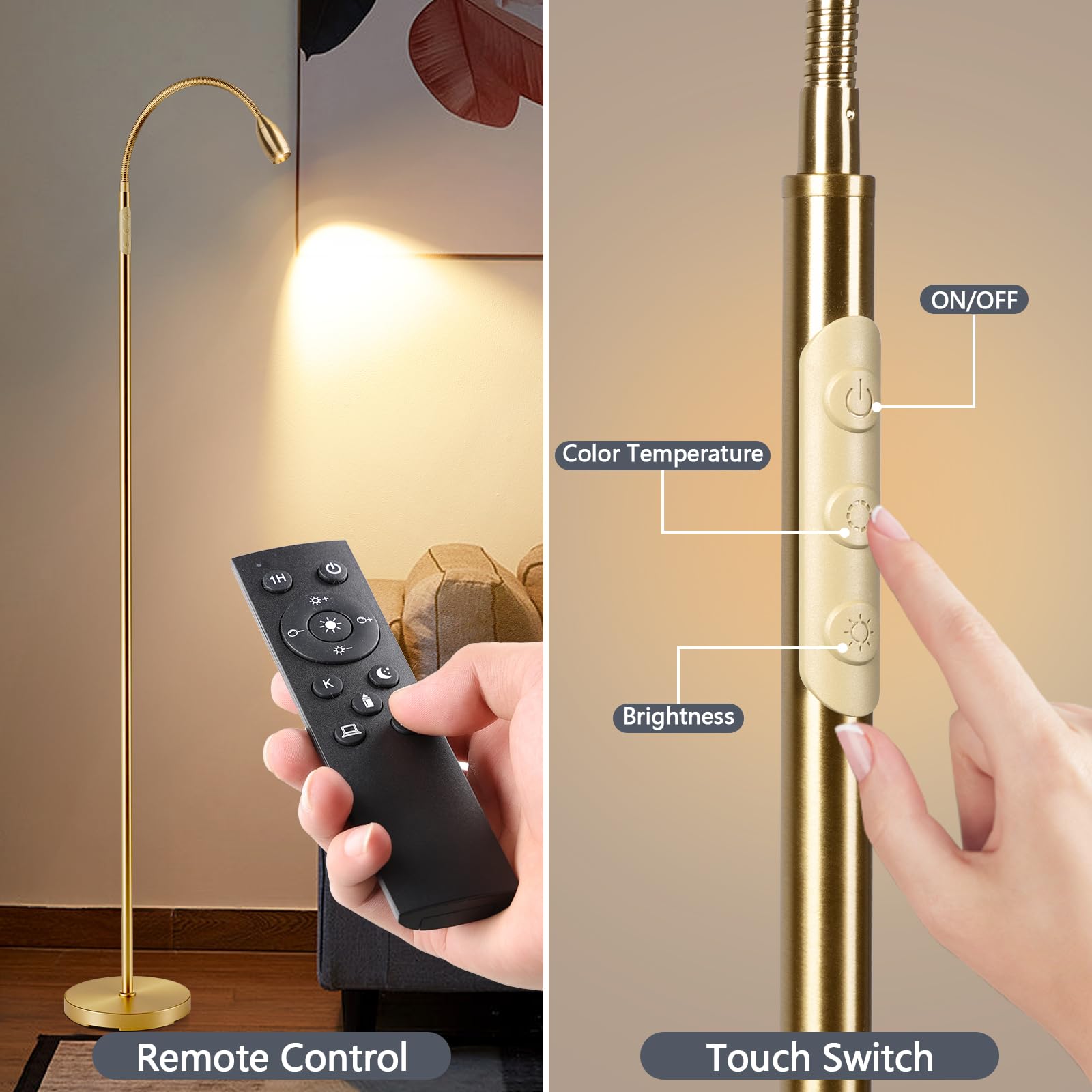 Reading Floor Lamp, 72'' Tall Led Lamp With Flexible Gooseneck, Dimmable Zoomable Spotlight, Adjustable Color Beam Standing Lamp