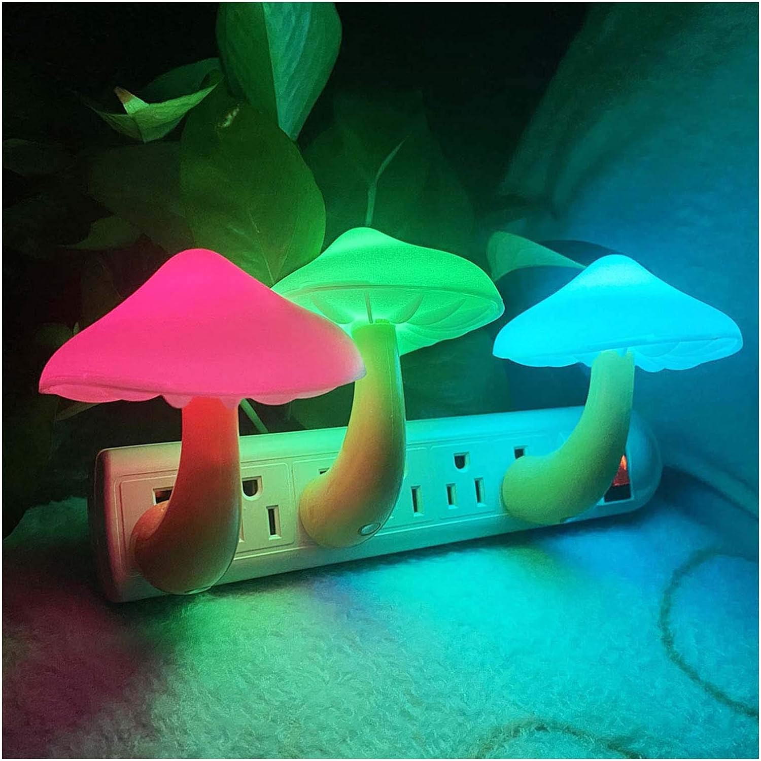 UTLK Plug-in LED Mushroom Night Light Lamp, Dusk to Dawn Sensor, 7-Color, Cute Nightlight for Kids and Children