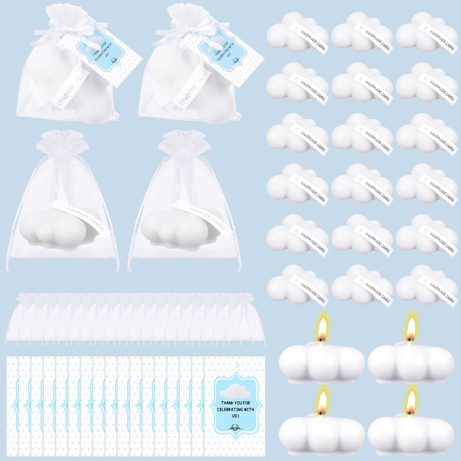 Treela 24 Sets Cloud Baby Shower Party Favors for Guests Cloud Shaped Burning Tealight Candles Thank You Tags Return Gifts for W