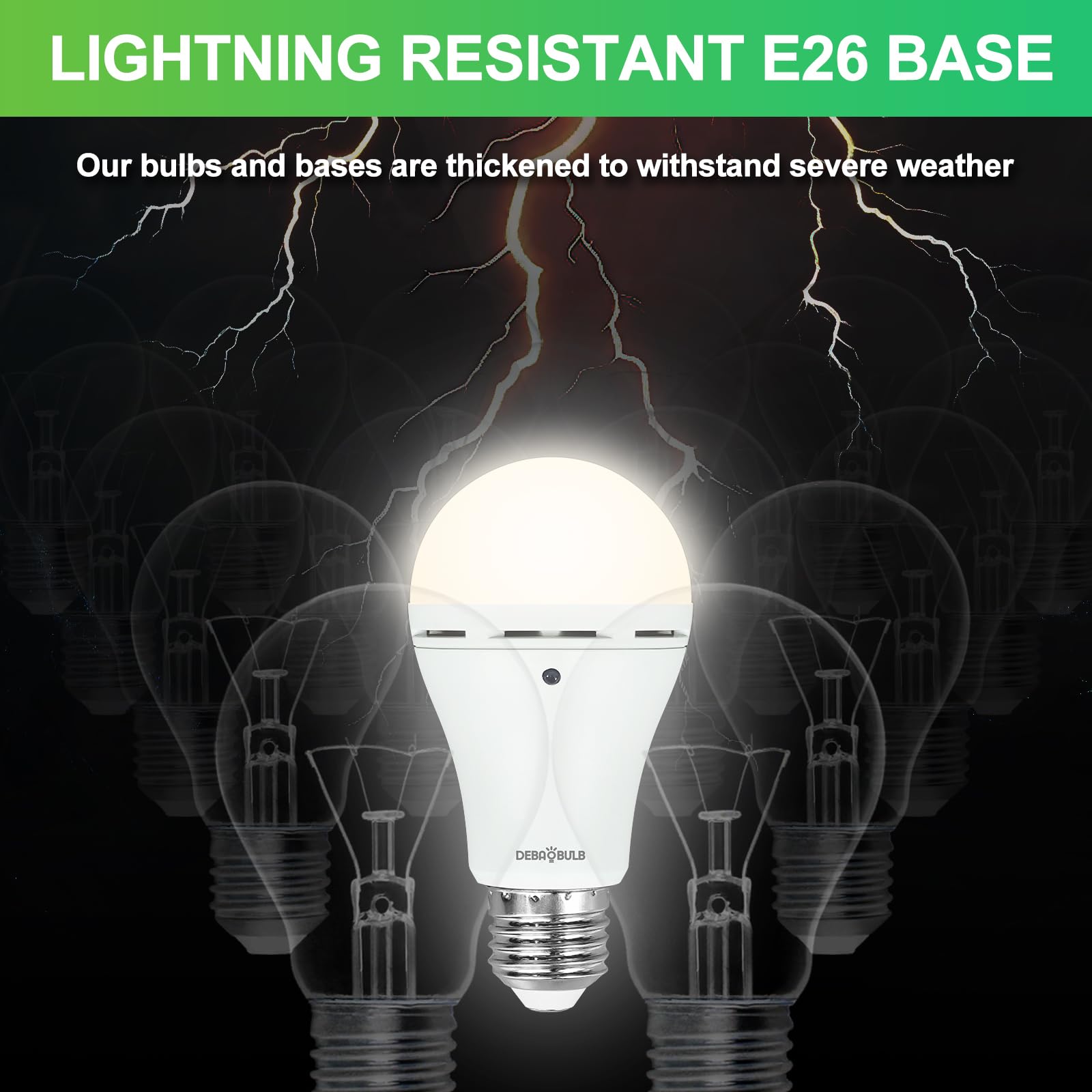 DEBAOBULB Omni Rechargeable Light Bulbs 2 Pack, 9W LED, Dimmable 3000K-6500K, Battery Powered for Emergency Use, Model DE-