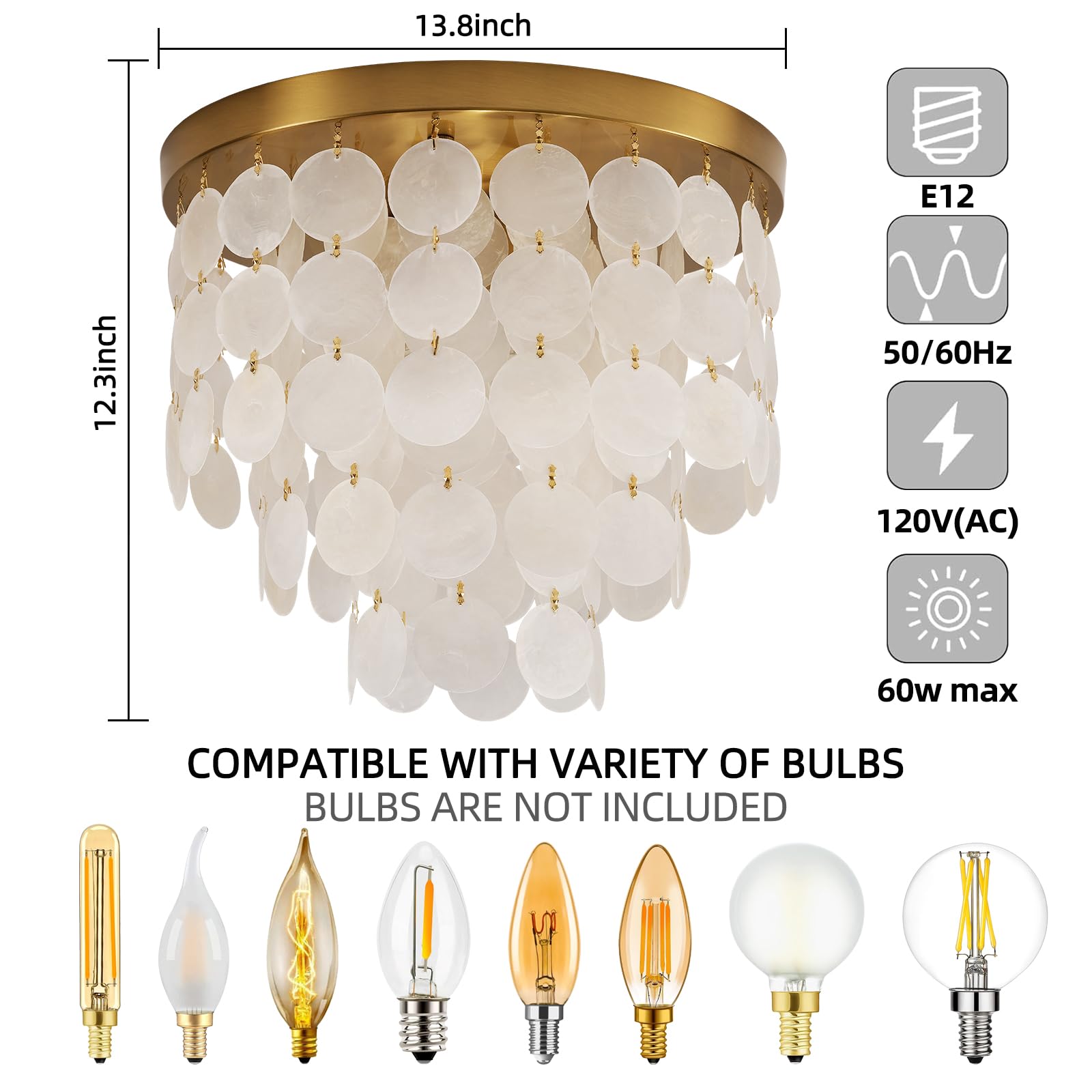 ZEDSUN Capiz Chandelier 5 Lights Shell Ceiling Fixture 24in  Chrome Silver 9002-Chrome