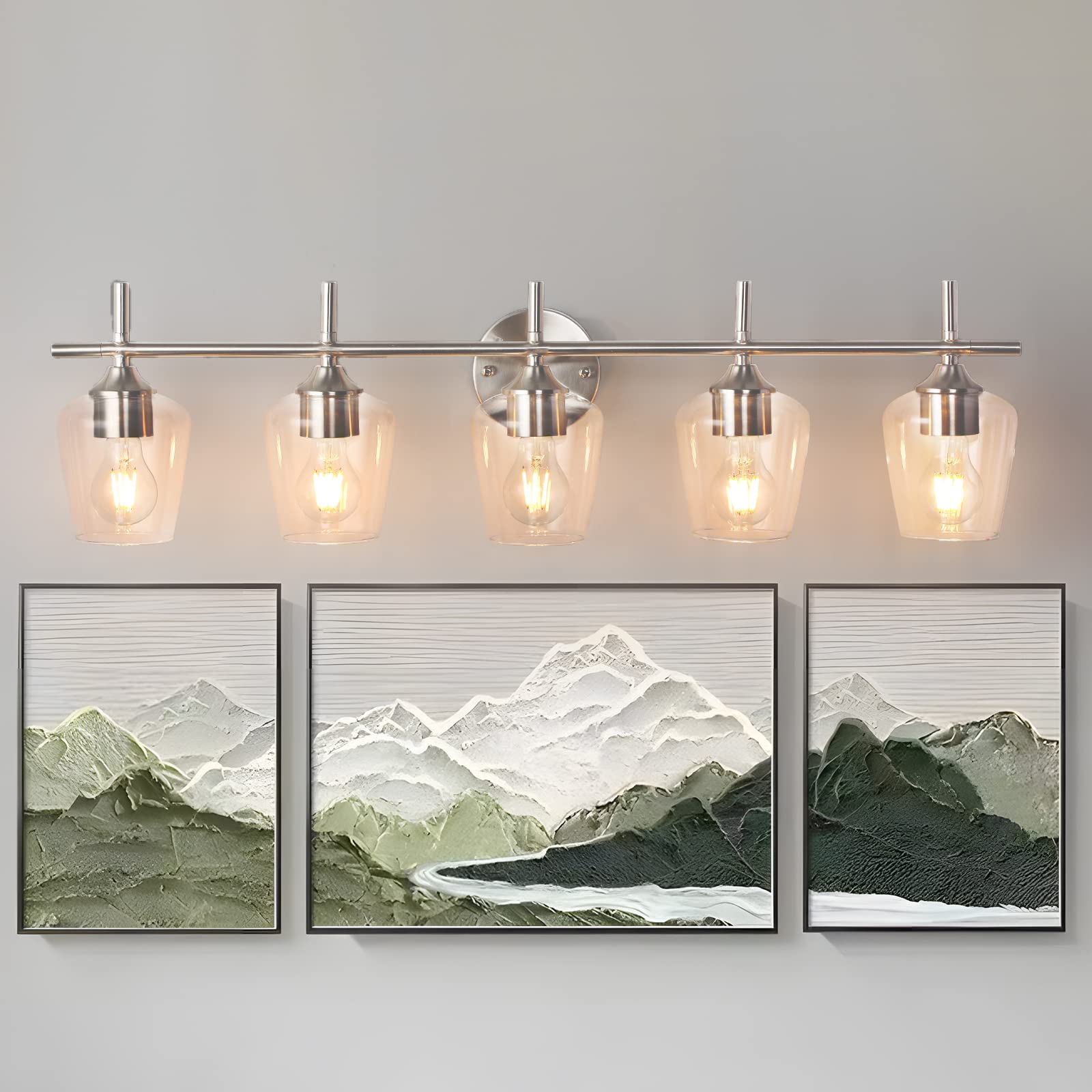 foucasal Bathroom Light Fixtures 5-Light Brushed Nickel Vanity Light, Modern Metal Wall Lights, Model ULB0046H-5SHANIE