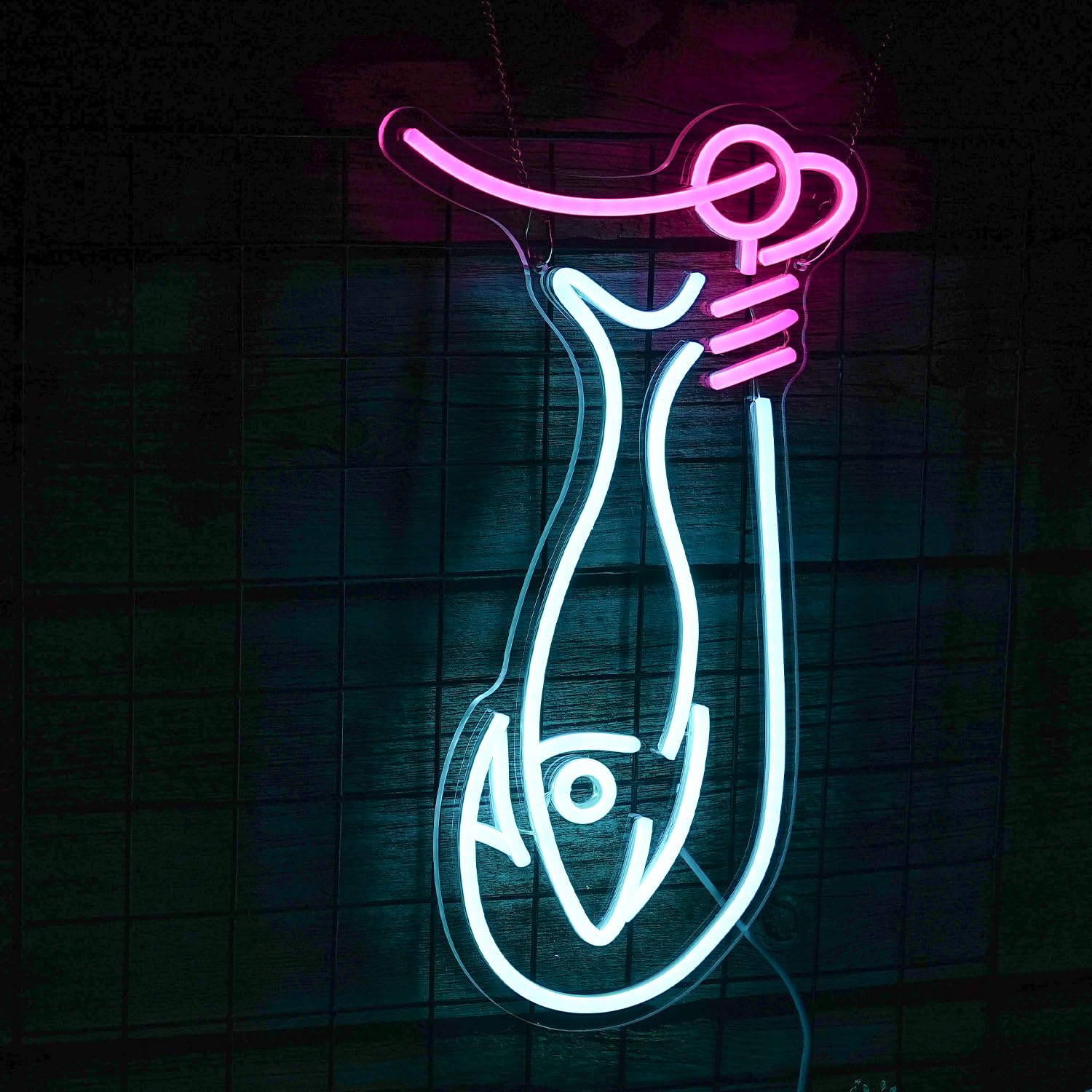 LISIGNVE Fishing Neon Sign LED Wall Light, Dimmable, Ice Blue Pink, Silicone Decor for Living Room, Man Cave, Yacht, Gift for Boys