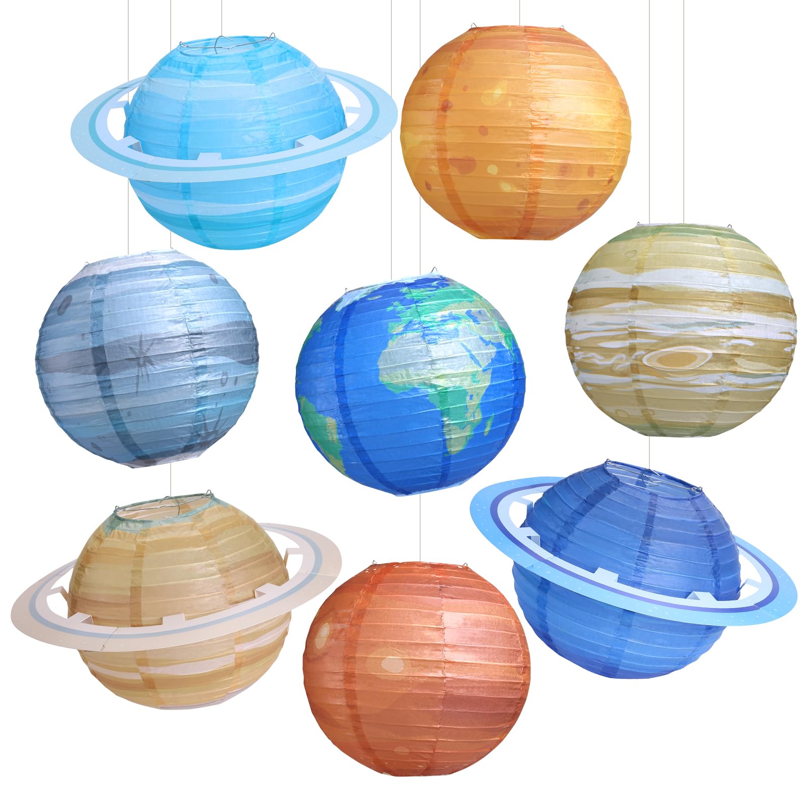 Fontien 8 Pcs Planet Paper Lanterns - 10&quot; Solar System Party Decorations For Kids & Home Decor