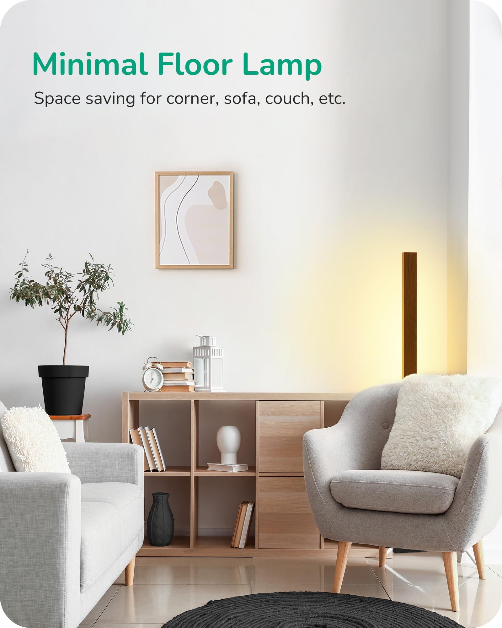 EDISHINE Mid Century Modern Floor Lamp, Dimmable LED, Remote Control, Light Brown, 48.43", Engineered Wood, Model HBFL02V