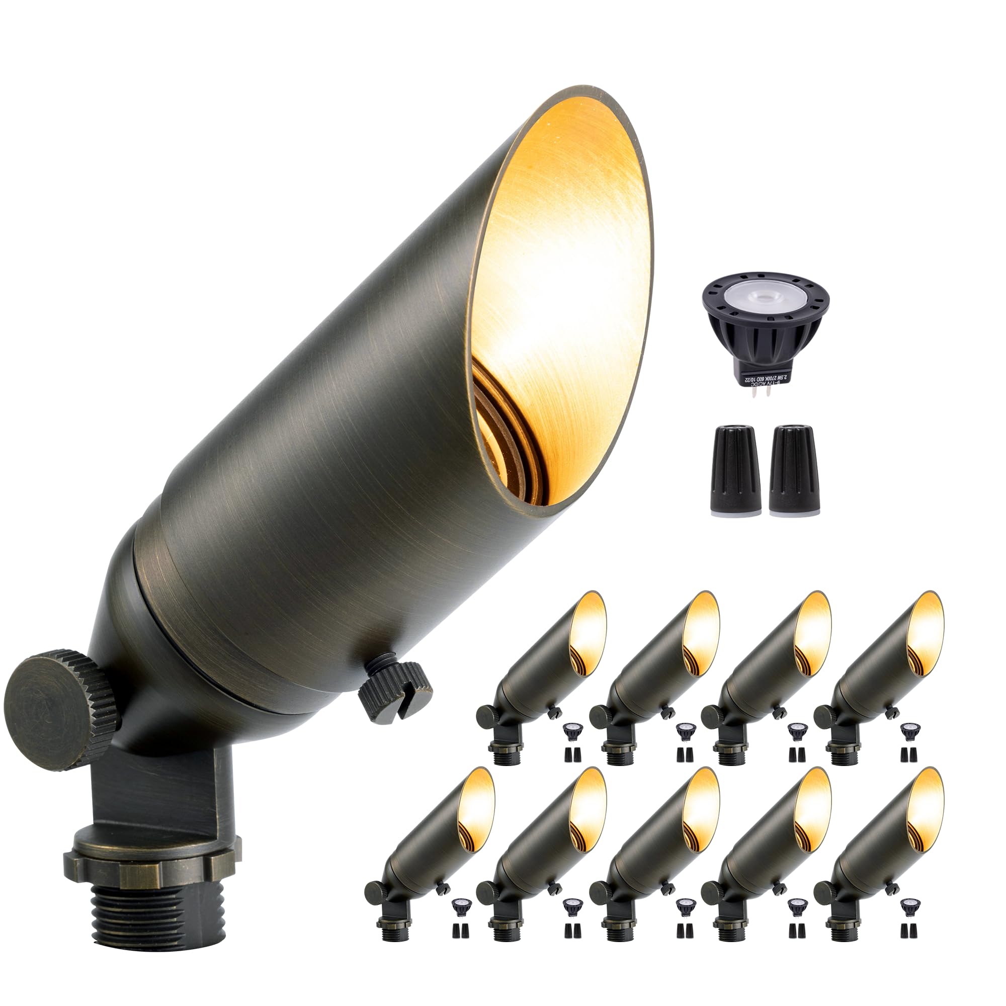 Gardenreet 12V Spotlight Low Voltage - MR11 Low Lumen LED Outdoor Light Fixture, Hardwired Brass Landscape Lights Weather Proof,