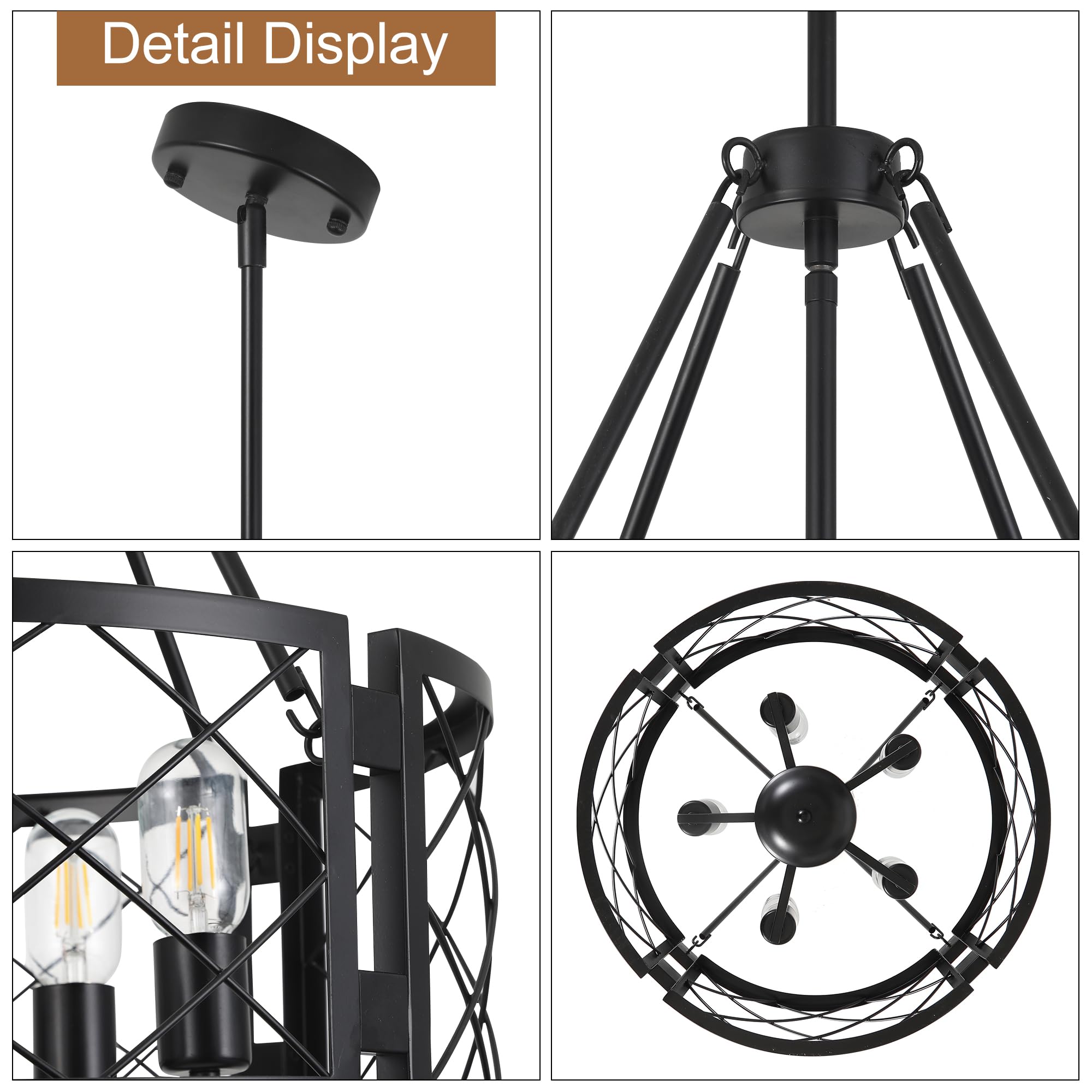 Sigaitwei 5-Light Black Farmhouse Chandelier, Adjustable Pendant Light, 18.9in for Dining Room, Kitchen, Entryway, Model 3c081119-6d54