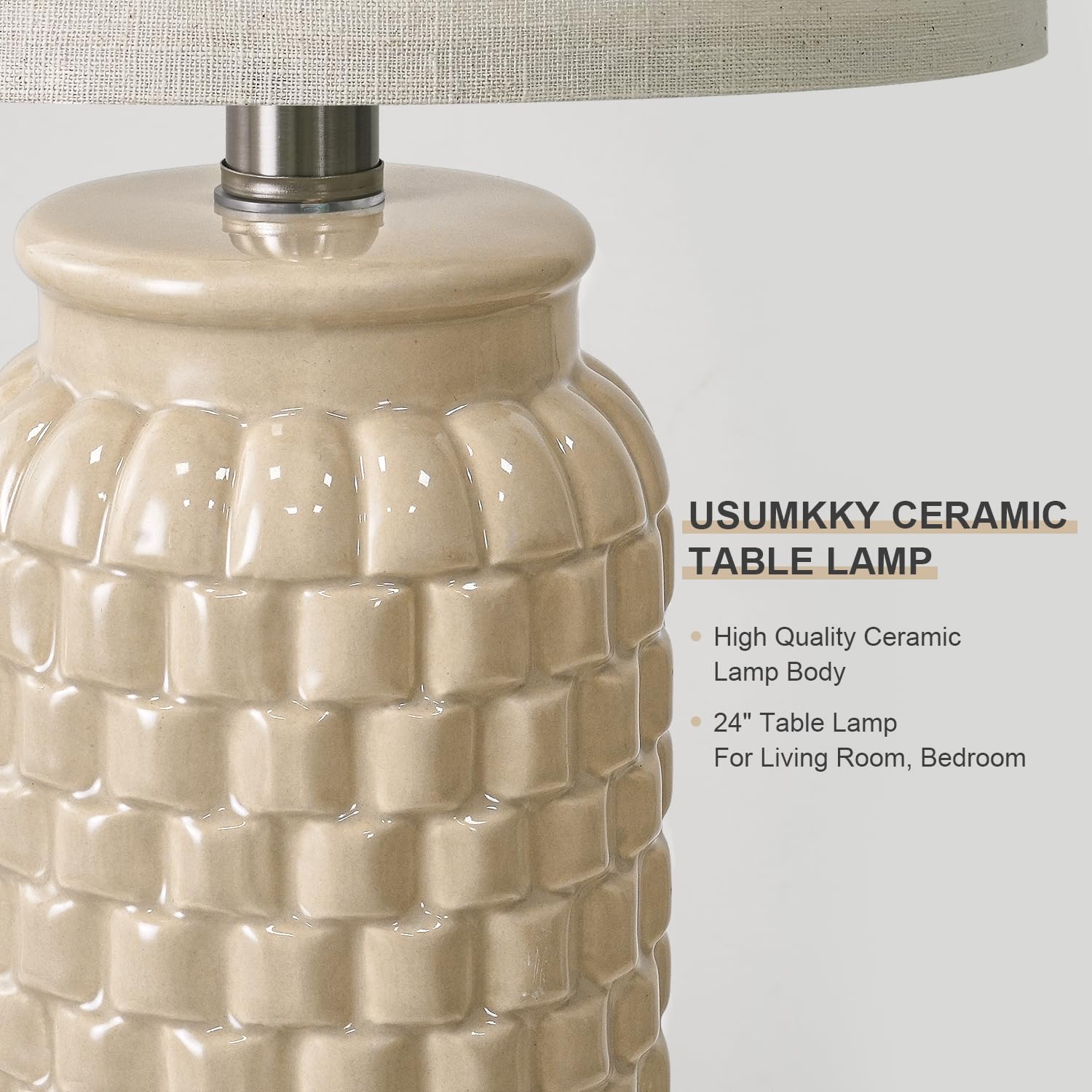 Usumkky 24'' Modern Ceramic Bedside Lamp Set Of 2 For Bedroom Decor Farmhouse Table Lamp For Living Room Office Dorm